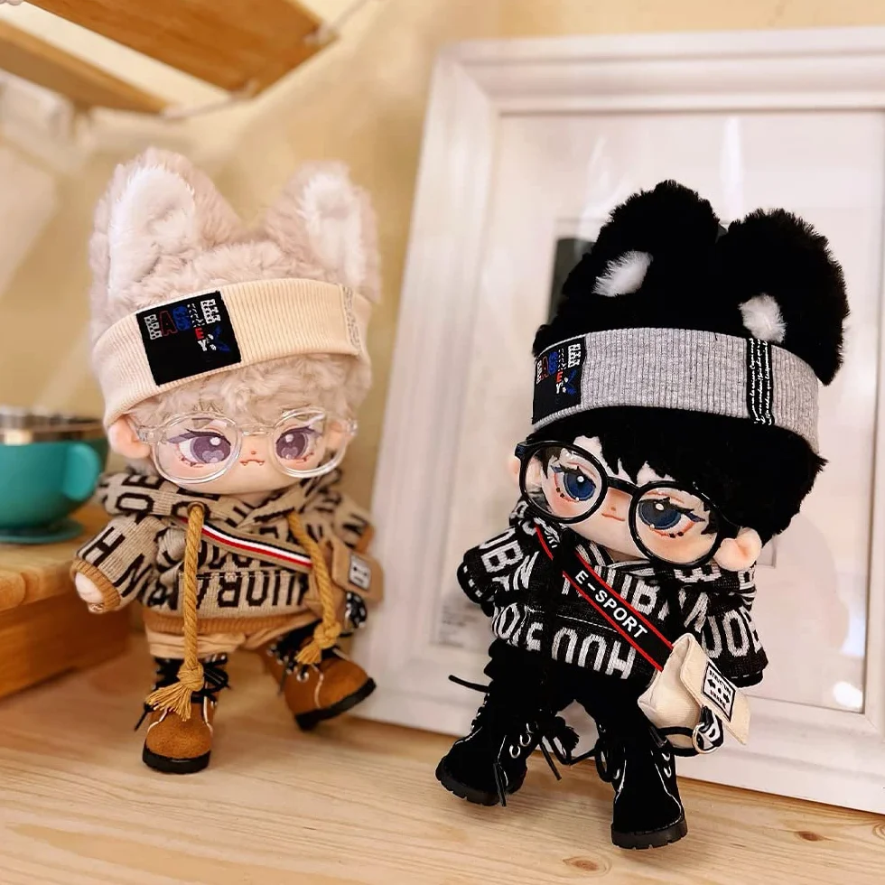 niannyyhouse 20 cm Peluche Vestiti per Bambole Allentati Hip-Hop Tuta Copricapo Pantaloni con Cappuccio Zaino Occhiali Scarpe 20,3 cm Accessori per Bambole (Nero, 20 cm)