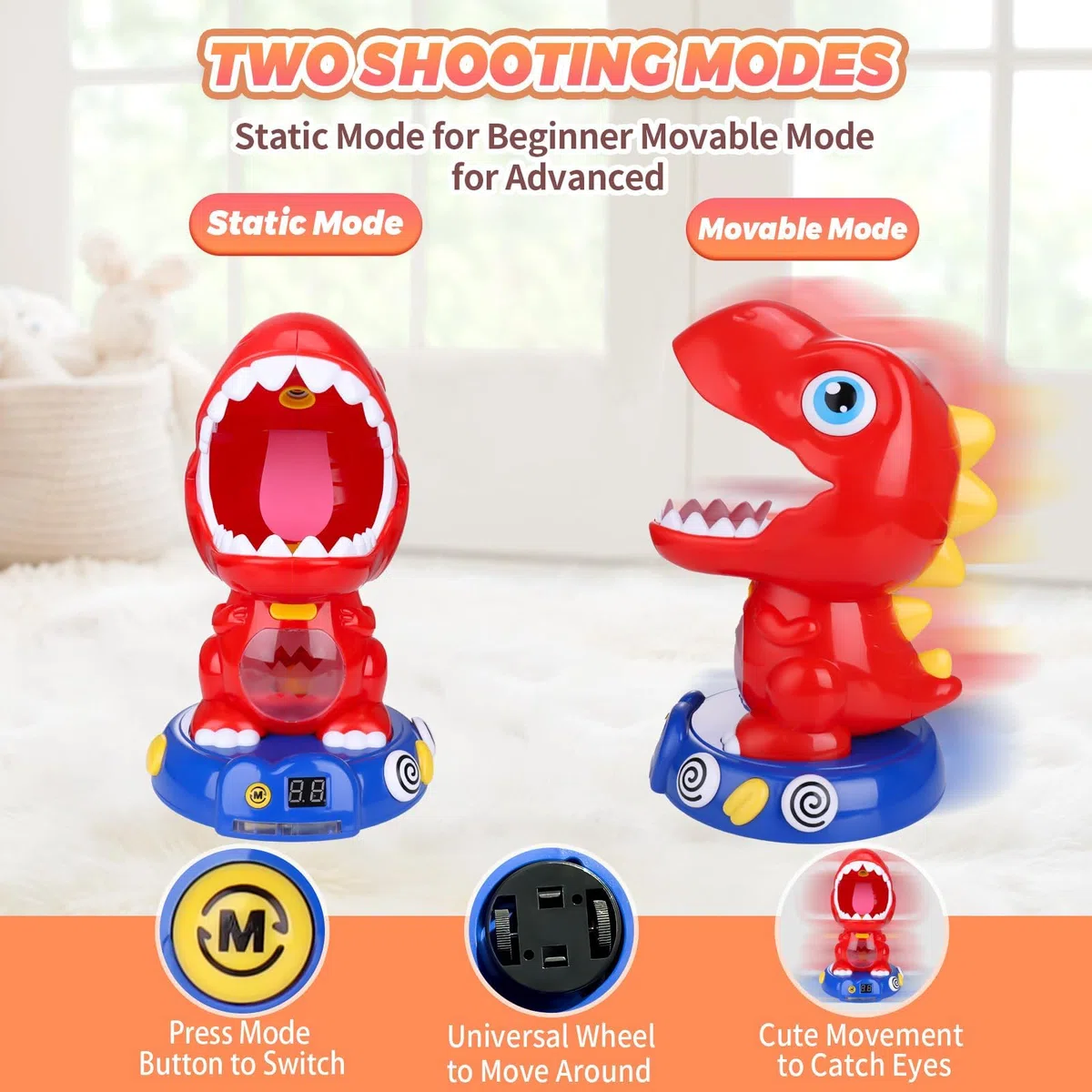 JIZZU Dinosauri Giocattolo,Dinosauro Che Spara Mobile Giocattoli,con 2 Pompa ad Aria Compressa Strumento di tiro Display Numerico a LED e Il Suono Giocattolo per Bambini