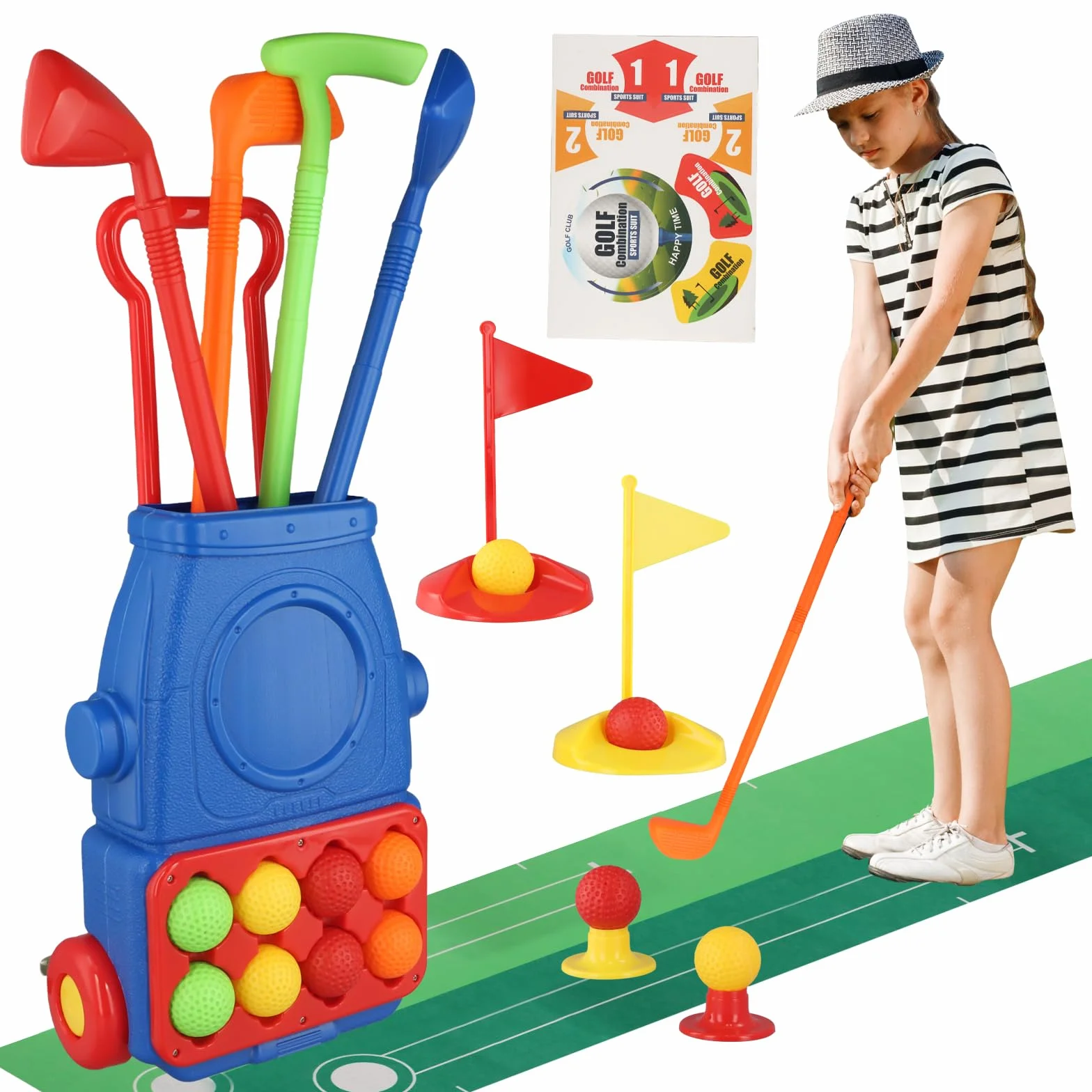Toddler Golf Set Giocattoli per Bambini, Golf Valigia Gioco, 4 Mazze da Golf, 8 Palline, Giochi da Esterno per Bambini, Set di giocattoli da golf per bambini Giocattolo per Ragazzi Ragazze
