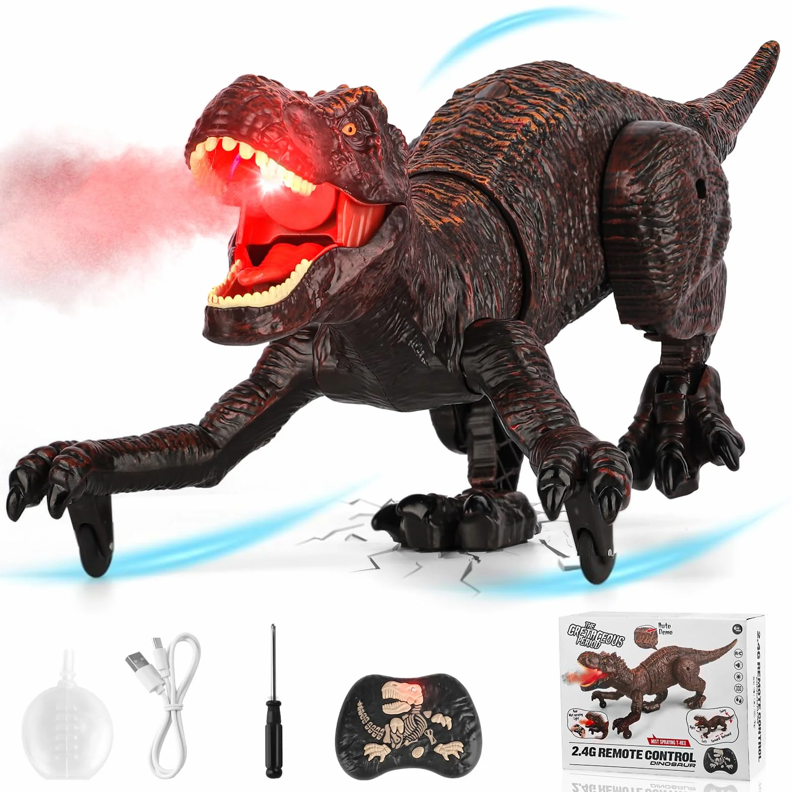 Dinosauro Giocattolo, Dinosauro Telecomandato con Spruzzare Ruggendo Camminare Giochi Bambini 6 7 8 9 10 11 12 Anni Gioco Educativi Regalo Compleanno Natale Bimbi Ragazzi Animali Drago Ricaricabile