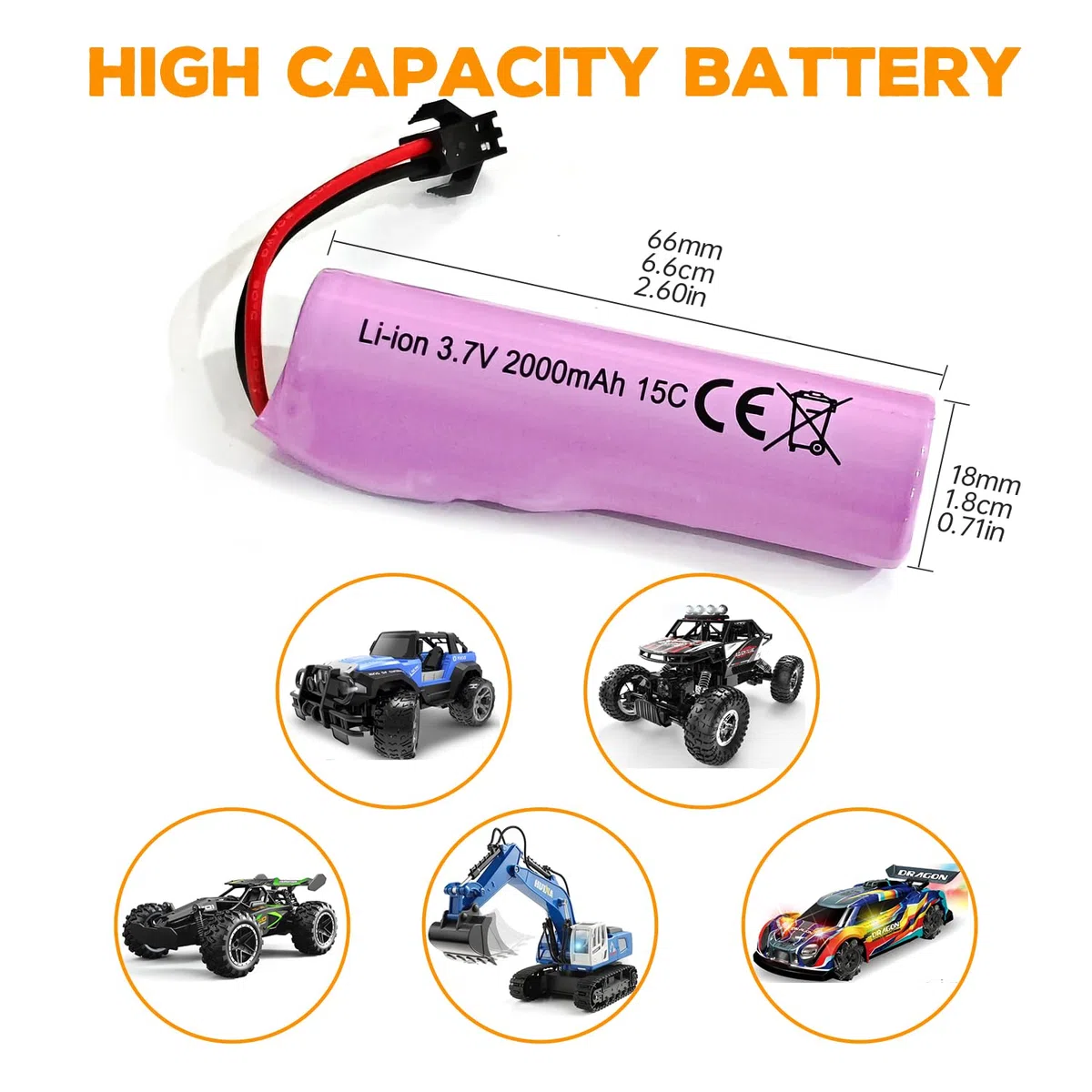 3PCS 3.7V 2000mah Spina SM-2P batteria agli ioni di litio con cavo di ricarica USB per DE68 DE44 DE45W DE45 DE58 DE49 DE57 DE70 Off-road veicolo camion serbatoio RC Auto giocattolo batteria