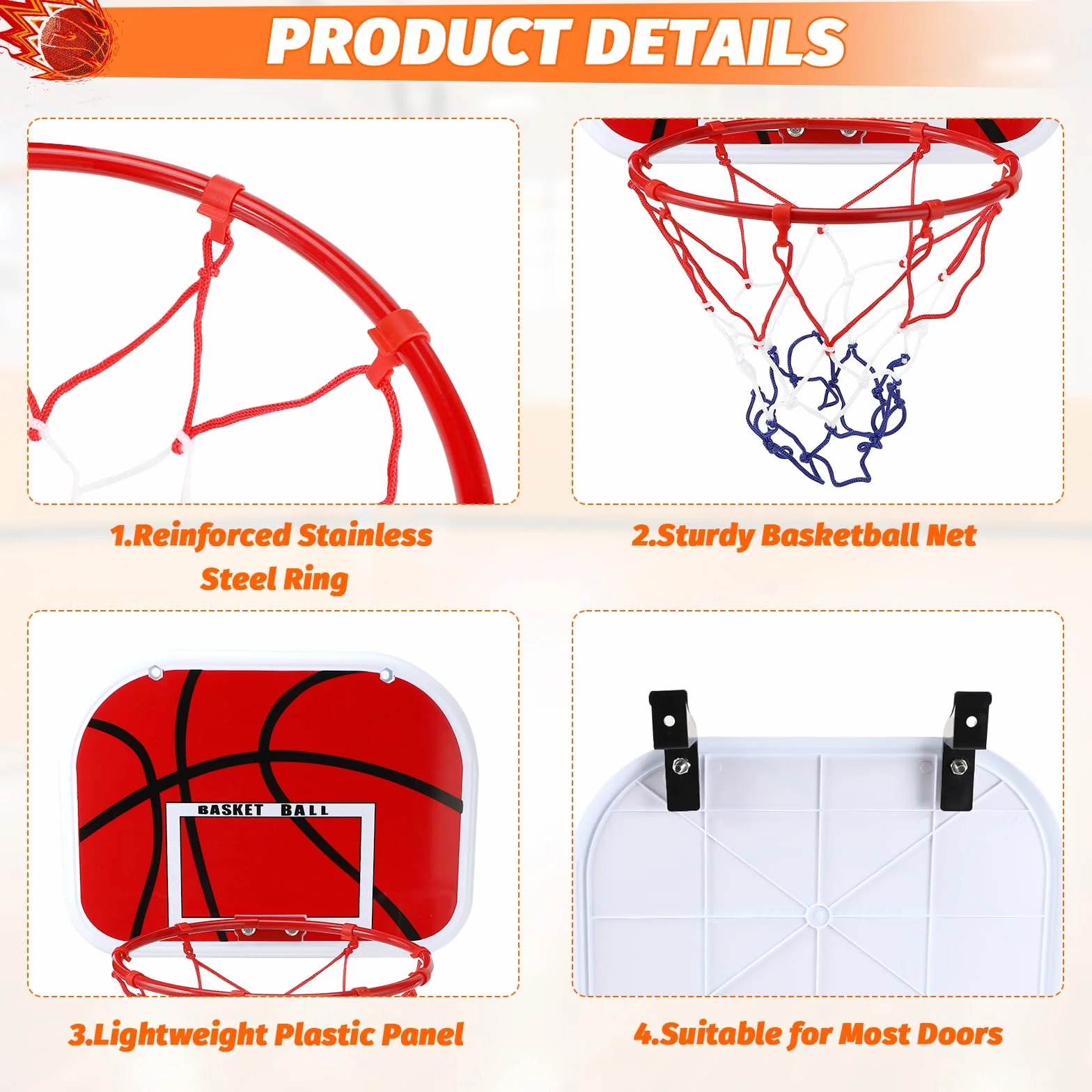 Gowkeey Mini Canestro Basket da Camera Set, Canestro Basket Bambini Facile da Installare, Canestro Basket da Muro con Pompa, Pallone da Basket e Altri Accessori per Porte di Casa, Pareti, Uffici