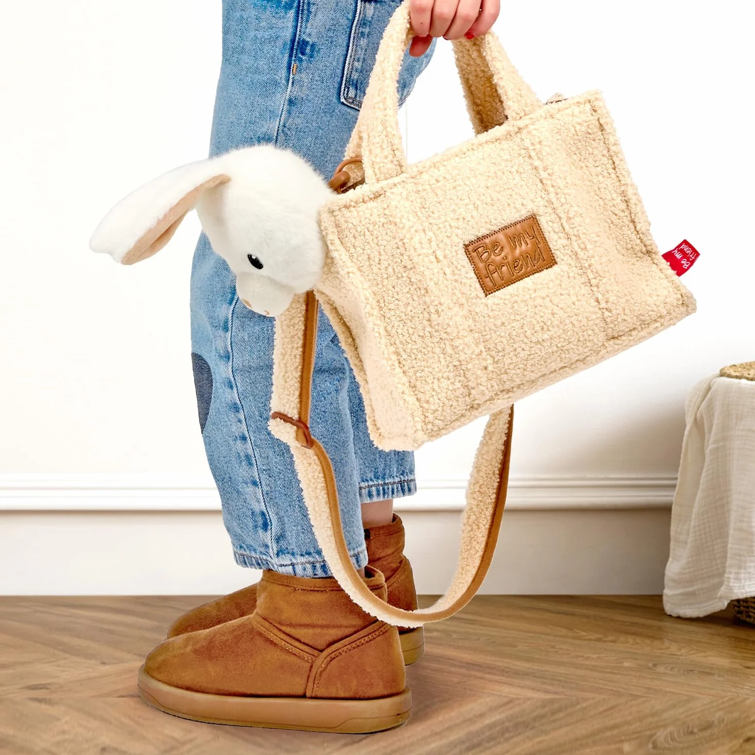 PERLETTI Borsetta Bambina Bambino con Peluche Estraibile - Borsa Morbida e Leggera Regalo Bimbi 3 4 5 6 Anni con Manici - Borsa Bambini Asilo con Pupazzo Removibile - Dimensioni 27x22x9cm