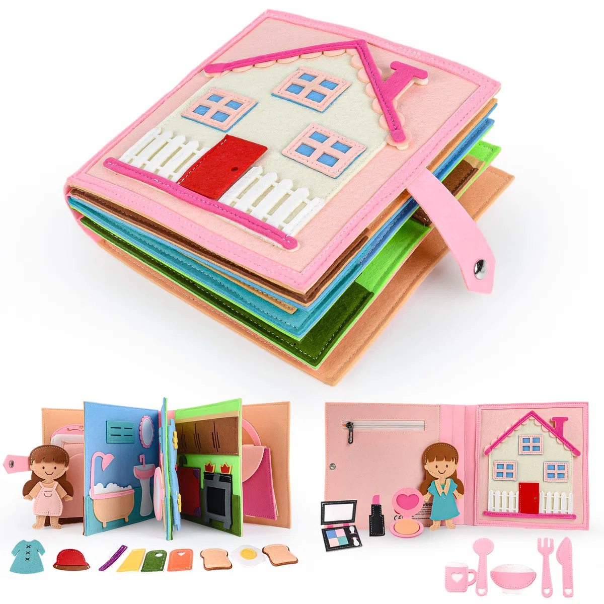 Quiet Book A partire da 1 anno 2 anni | Libri per bambini in tessuto morbido apprendimento precoce abilità di vita giocattoli educativi Montessori regalo per ragazze ragazzi, NC-8