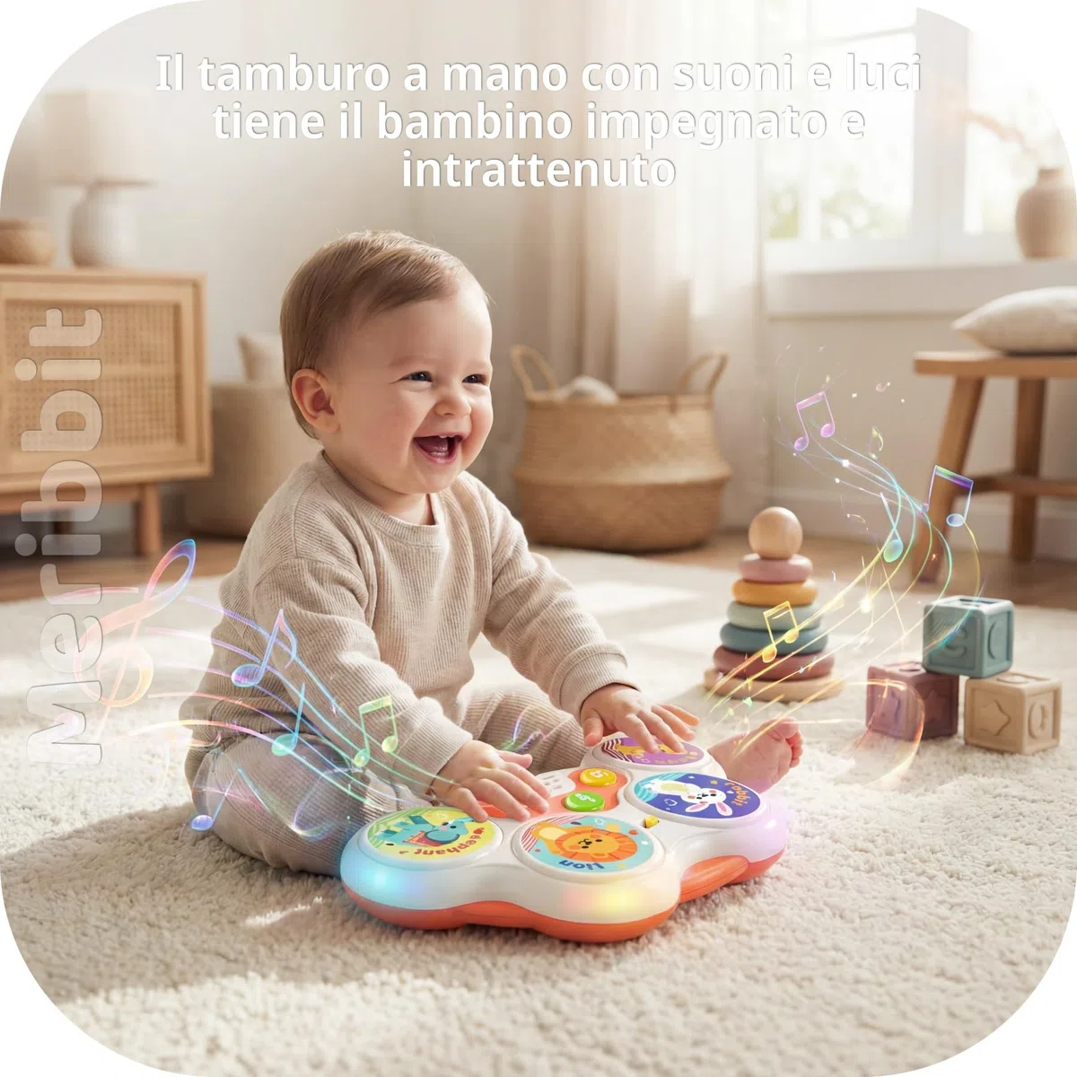 Tamburo Bambino Musicale Interattivo Giochi Bambini 1 Anno con Luci e Suoni Sincronizzati Strumenti Musicali Bambini Design Sicuro Portatile Regalo Educativo