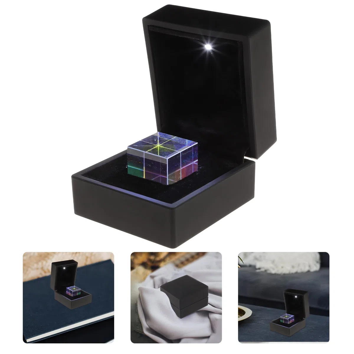 UKCOCO Optical Glass RGB Dispersion Prism Cube for Physics Teaching Decoration Arts with Delicate Box 2.3x2.3x2.3cm Decor Crystal Ball