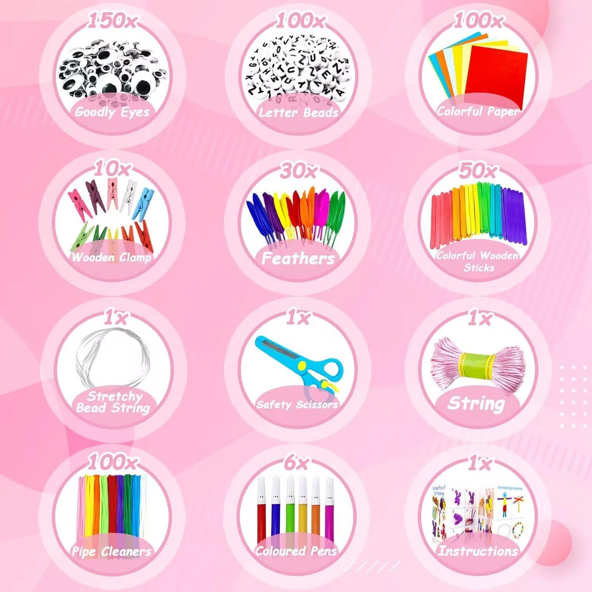 3000 Pezzi Lavoretti Creativi per Bambini DIY Art Craft Set Scovolini Colorati per Lavoretti per Bambini Scatola artigianale 3 strati Materiale scolastico fai da te Regali per Ragazze e Ragazzi, Rosa