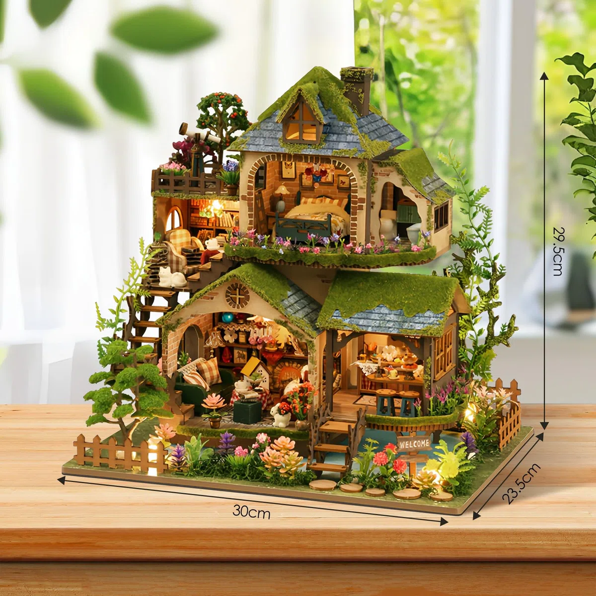 Cuteefun Miniatura Casa Delle Bambole Kit con LED, Artigianato in Legno per Adulti Adolescenti da Costruire, Regali di Natale per il Compleanno (Avventure nella Foresta)