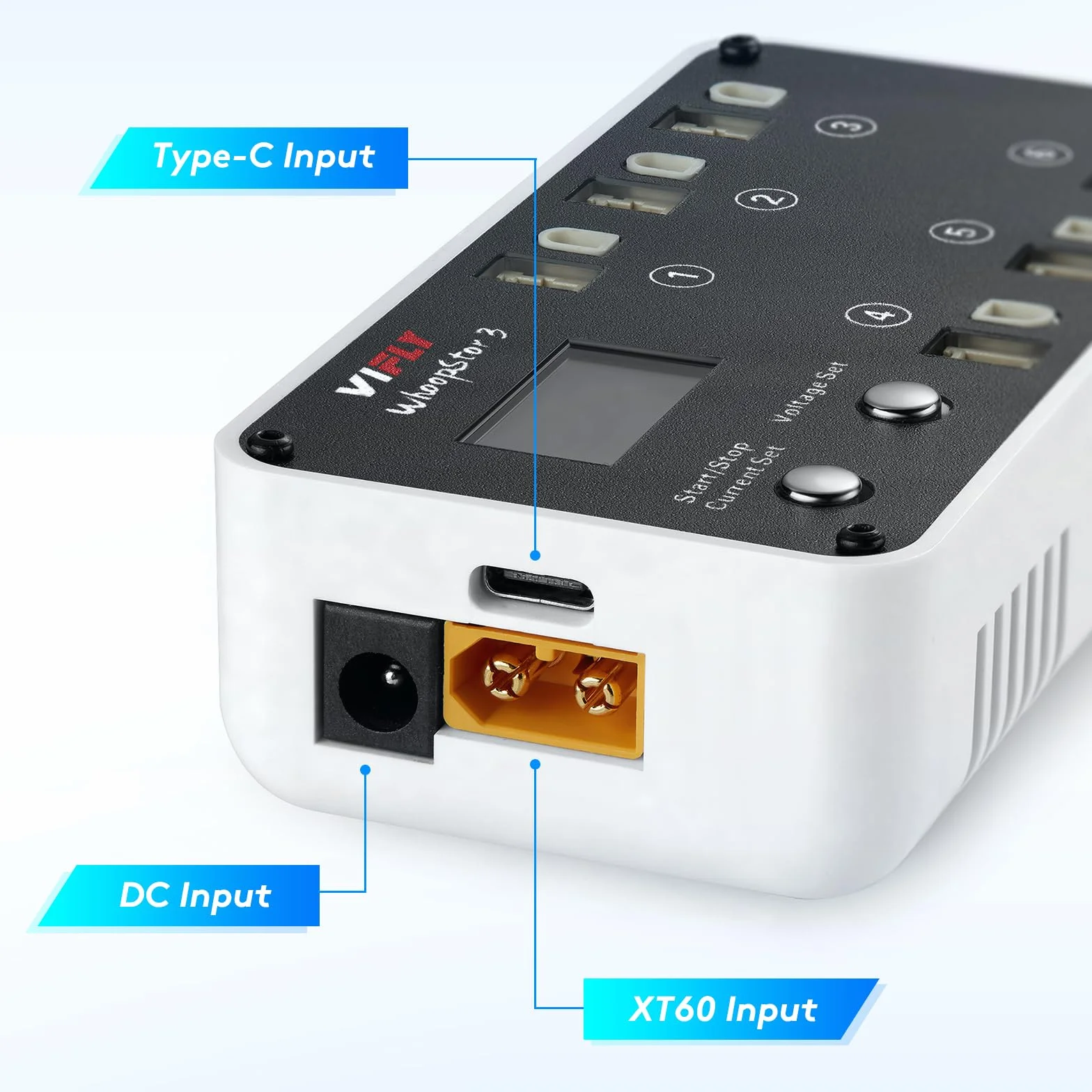 VIFLY WhoopStor V3 Caricabatterie LIPO 1S con funzione di scarica e mantenimento della carica di stoccaggio con display LCD. Caricabatterie per Tiny Whoop con connettore PH2.0 a BT2.0