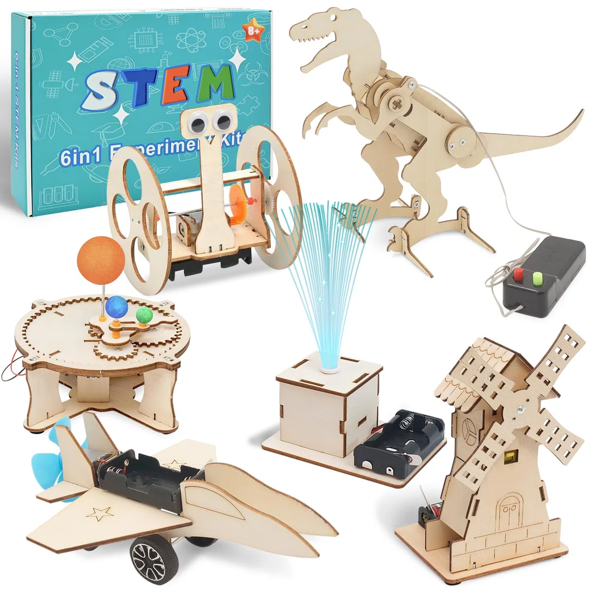 Esperimenti per Bambini da 8 9 10 11 12, 6 PCS Bambini kit di Costruzione, Robot Giocattolo Fai da Te, Kit di Esperimenti, Kit di Costruzione in Legno 3D, Regali da 8-14 Anni Ragazzi