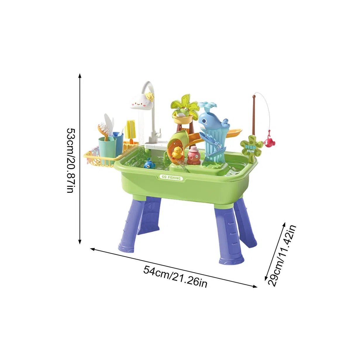 Tavolo DellAcqua per Bambini con Acqua Corrente 54x29x53cm Tavolo d'Acqua con Rubinetto Elettrico,Lavandinos Gioco 4 in 1 con Pompa,Giocattolo Sensoriale con Acqua,per Bambini Dai4 agli 8