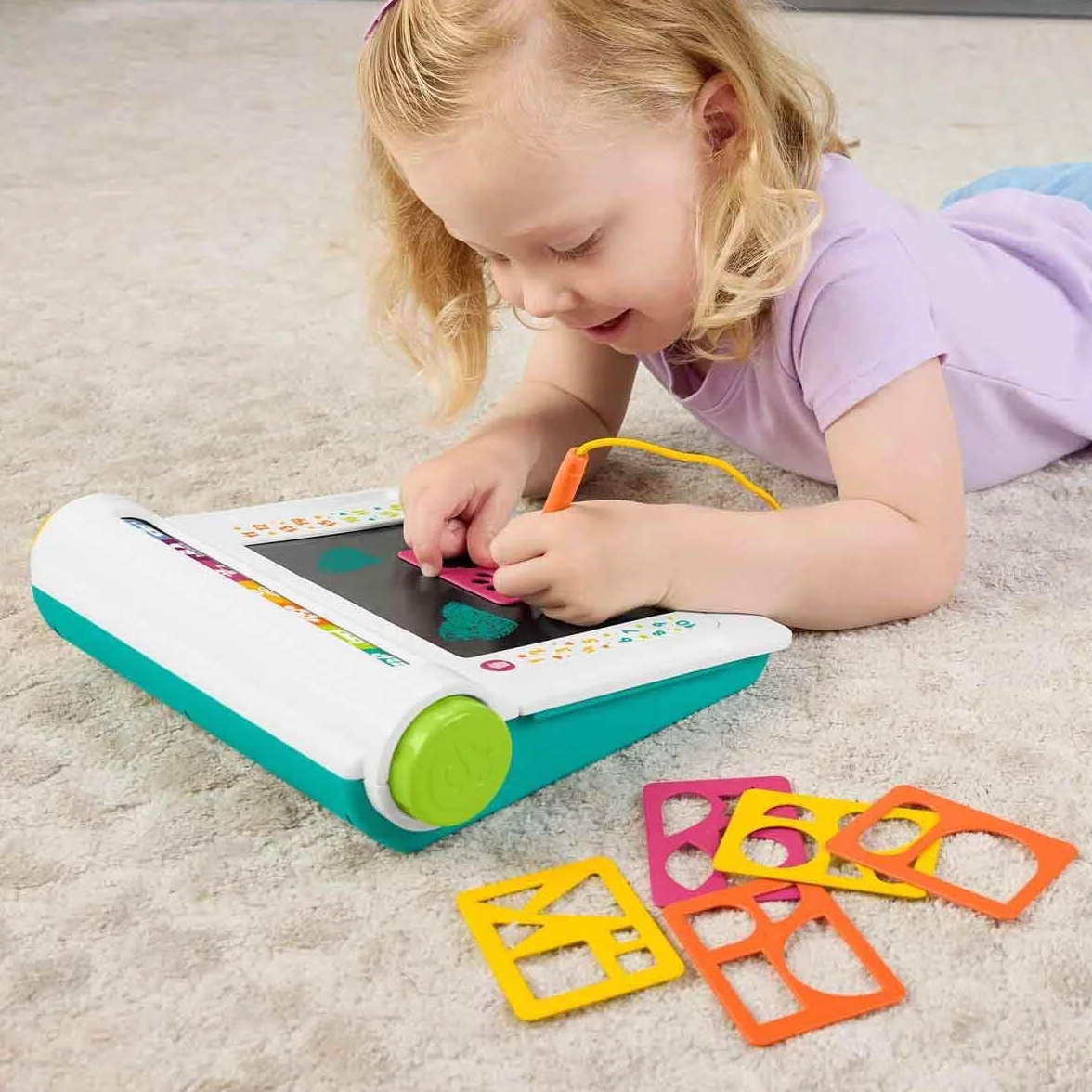 Fisher-Price Postazione Impara e Scarabocchia, Tablet per Scrivere e disegnare con Schermo LCD e 6 Stencil Incluso, attività per l'apprendimento, Giocattolo per Bambini, 3+ Anni, JDL70
