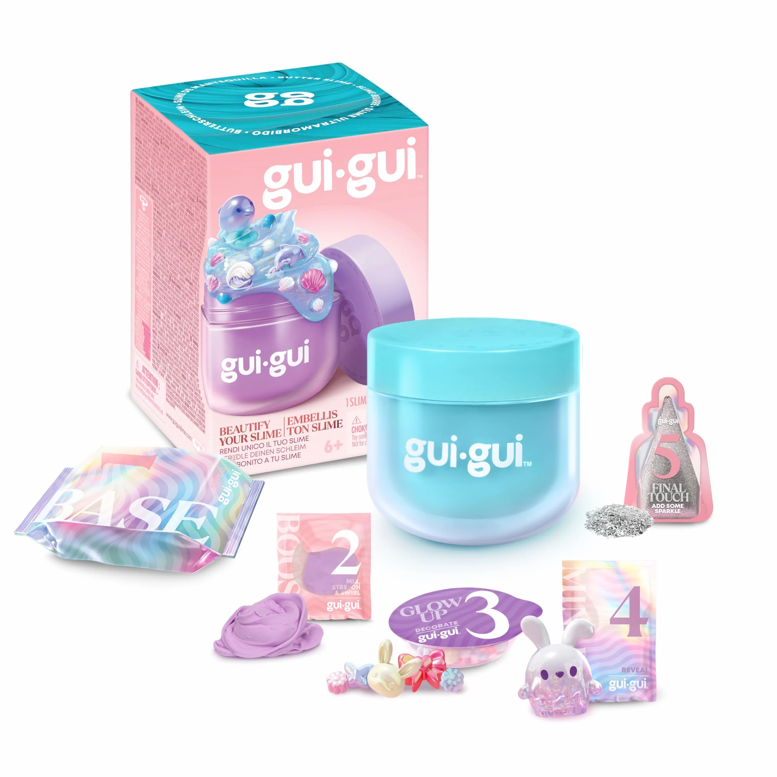 Gui Gui Butter Slime - Abbellisci e Fai Salire di Livello il Tuo Slime Con un GRANDE GLOW-UP - 13 Diversi Slime Profumati Gui Gui e 4 Texture Incredibili da Collezionare - Regali per Bambini e Ragazzi