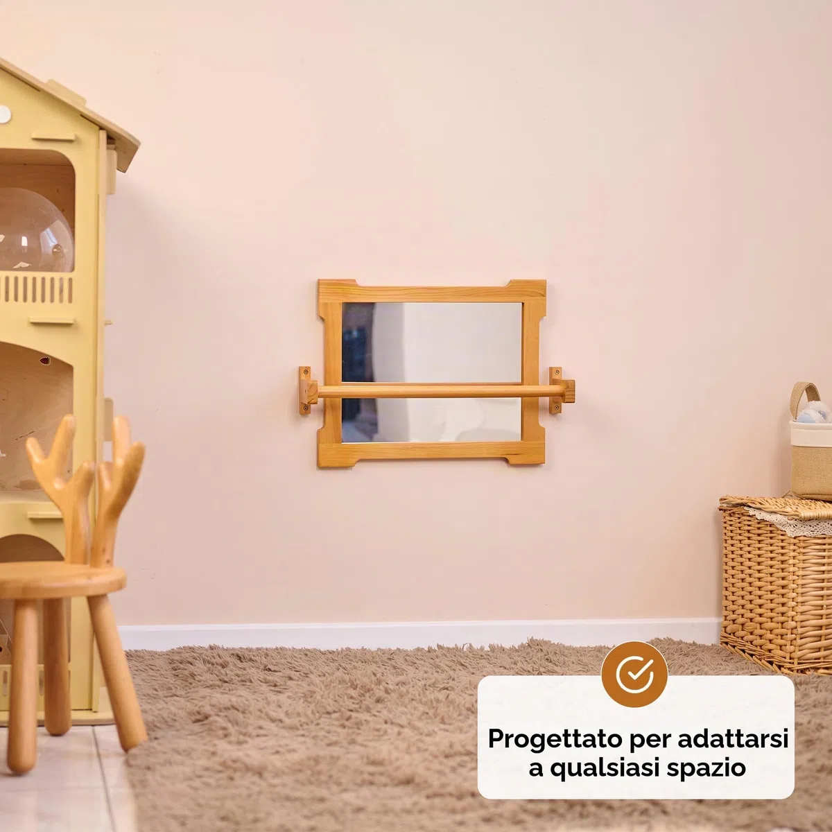 ODOXIA Specchio con Barra per Bambini | Montessori Neonati | Per il Pull Up | Ideale Casa e Scuola