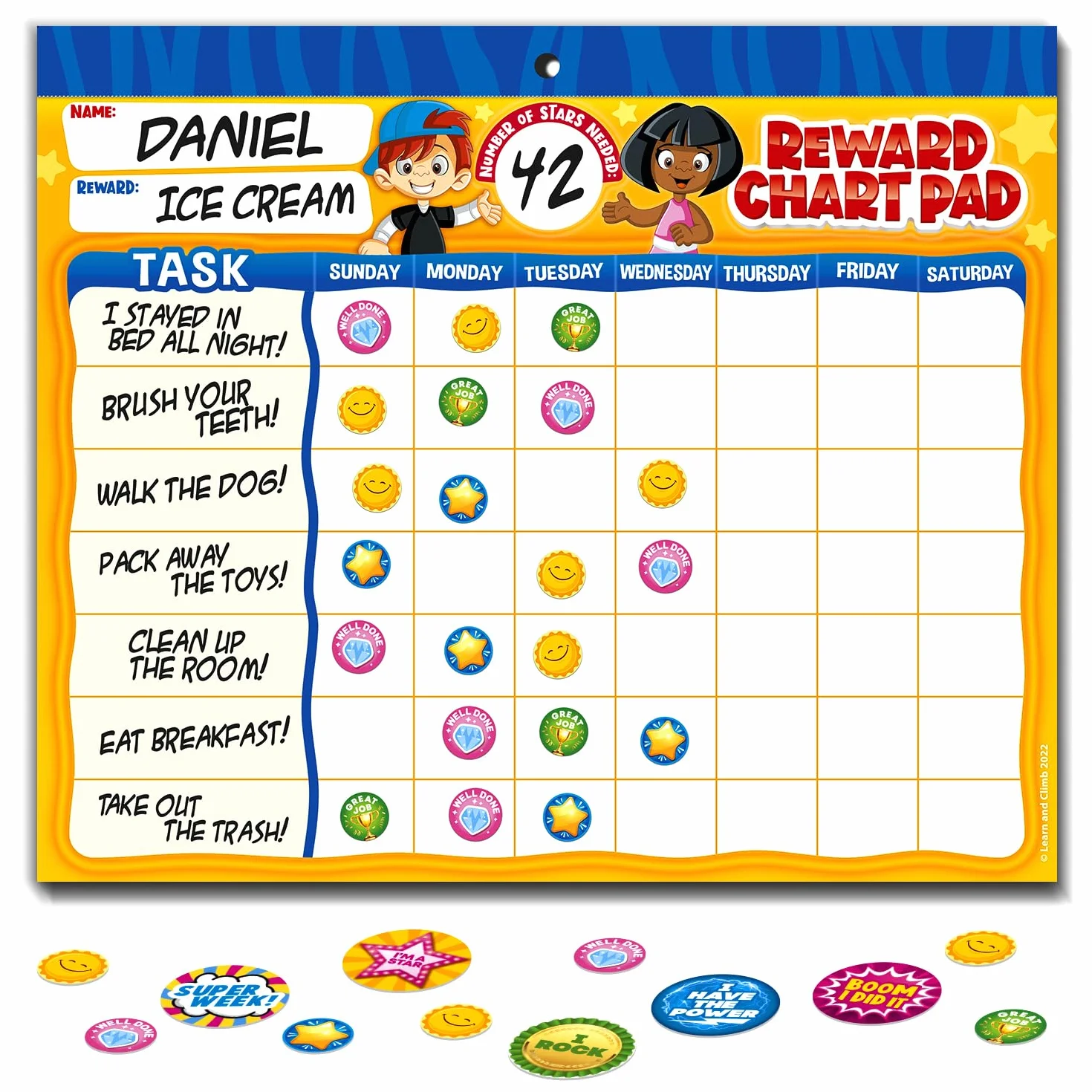 Sistema di grafico di ricompensa del comportamento – Pad con 26 grafici di lavoro per bambini, 2800 adesivi per motivare responsabilità e buona condotta/abitudini