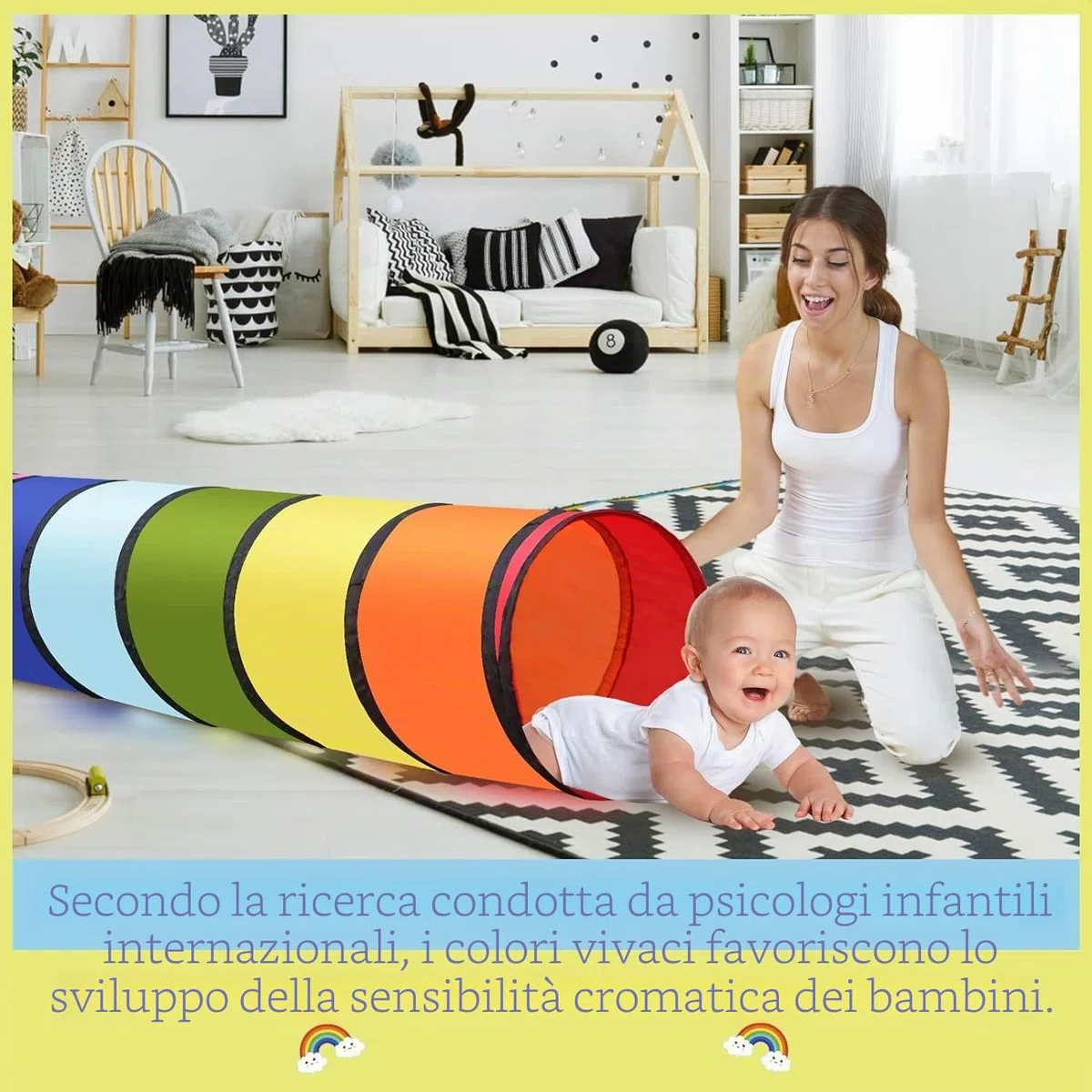 LATERN 180CM Tenda a Tunnel per Bambini, 46CM Tunnel per Bambini con Apertura Rotonda Tunnel di Scansione Pop-Up Colorato per Ragazzo Ragazza Animali Giocare Interno All'aperto Giardino Casa Gioco