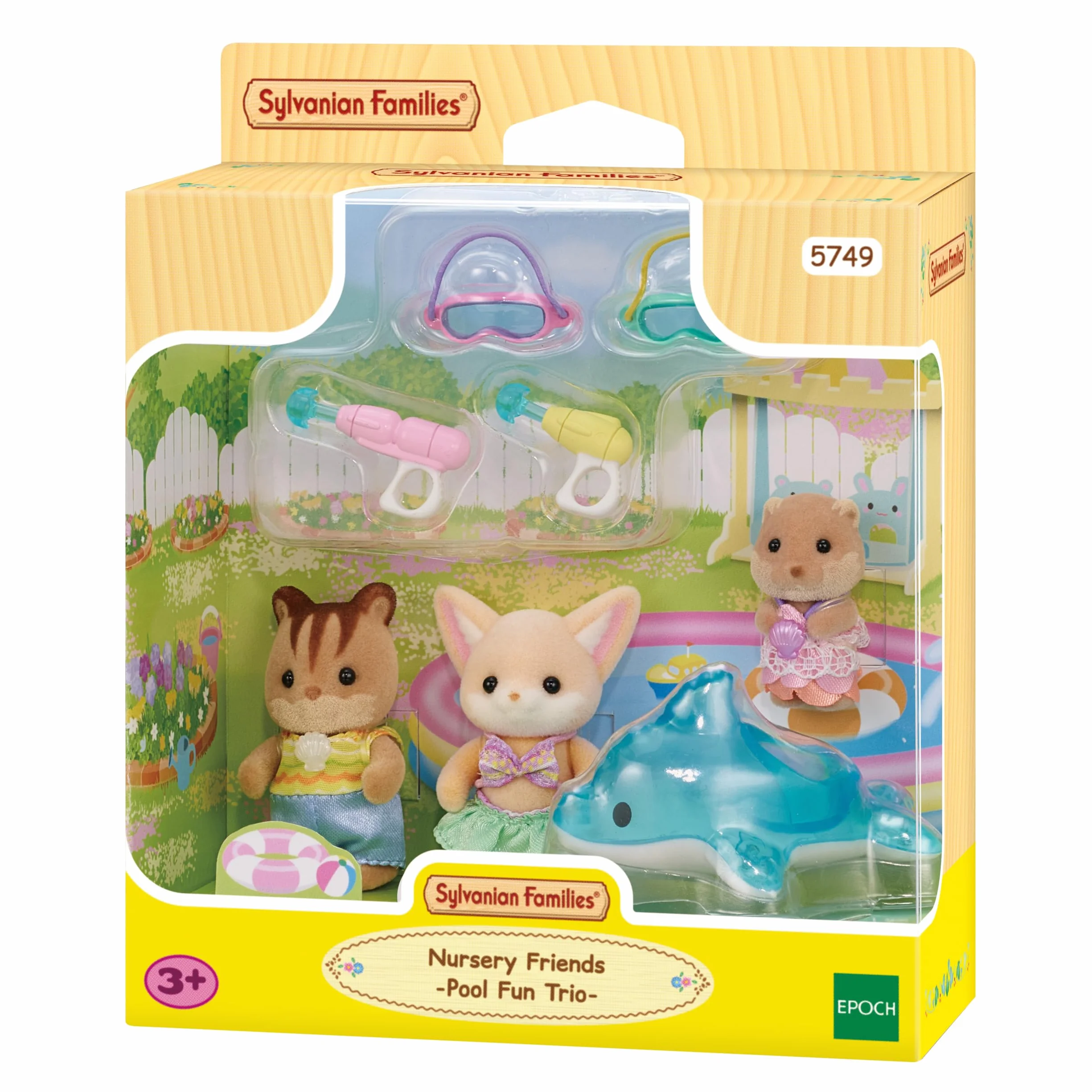 Sylvanian Families - Amici dell'Asilo - Trio in Piscina – Set Bebè con Costumi, Delfini e Giochi d'Acqua – Modello 5749