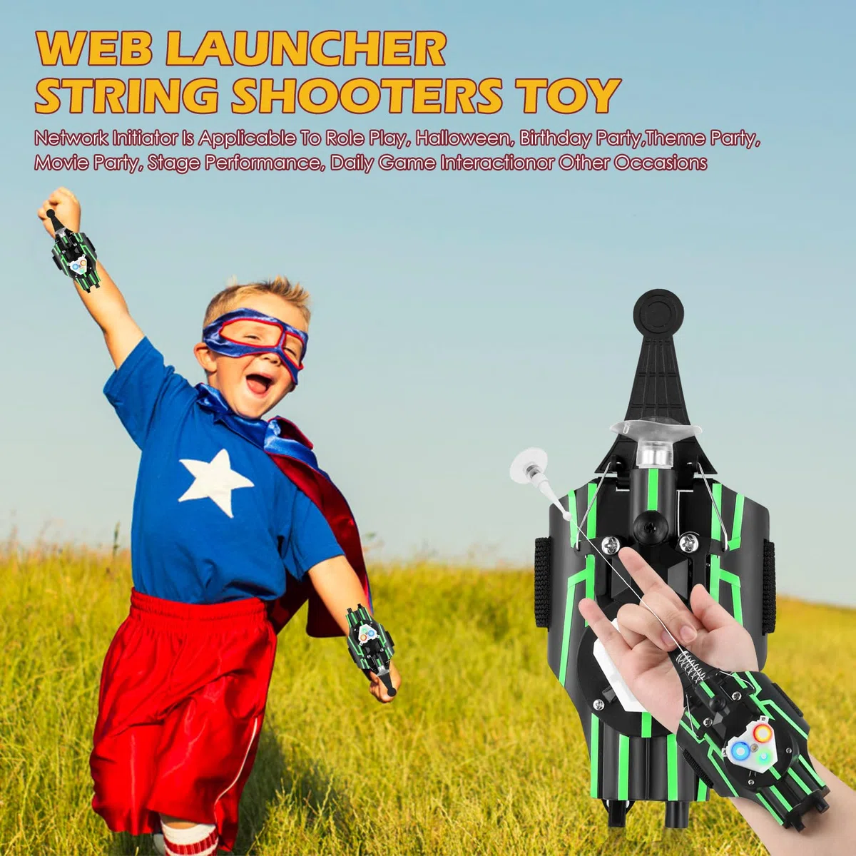 Towwoo Spider Web Shooter, 3 m Spara Ragnatele Spider con Launcher Glove, Guanti Launcher Giocattoli da Polso per Bambini, Spider Web Launcher in Plastica per Bambini per Cosplay, Luminoso