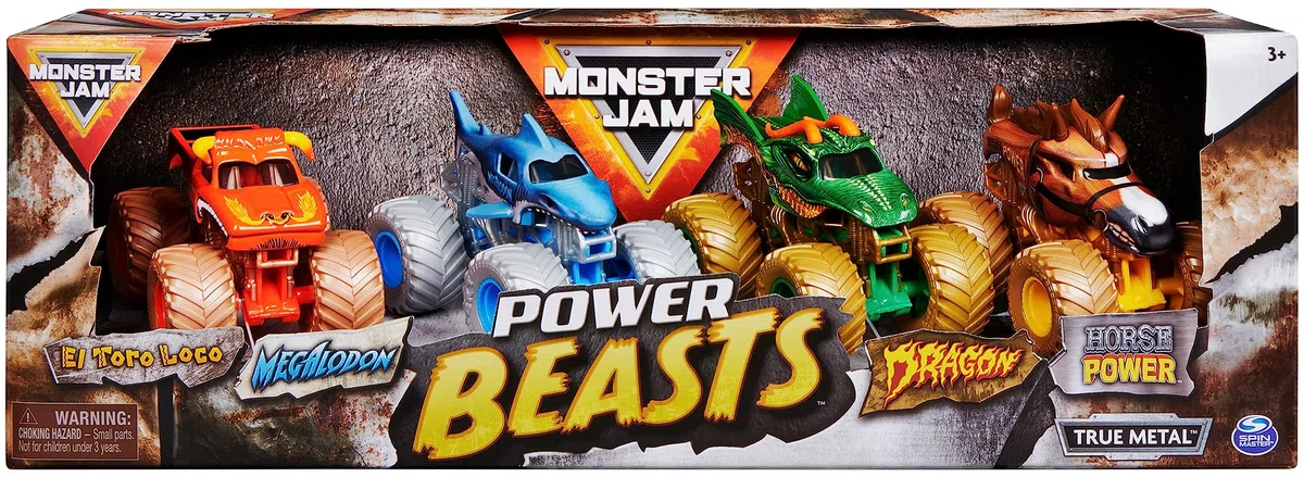 Monster Jam - Confezione di 4 VEICOLI IN SCALA 1 64-4 Veicoli autentici Monster Trucks Official Show da collezione - Scala 1 24-6053860 - Giocattolo per bambini dai 3 anni in su (versione casuale)