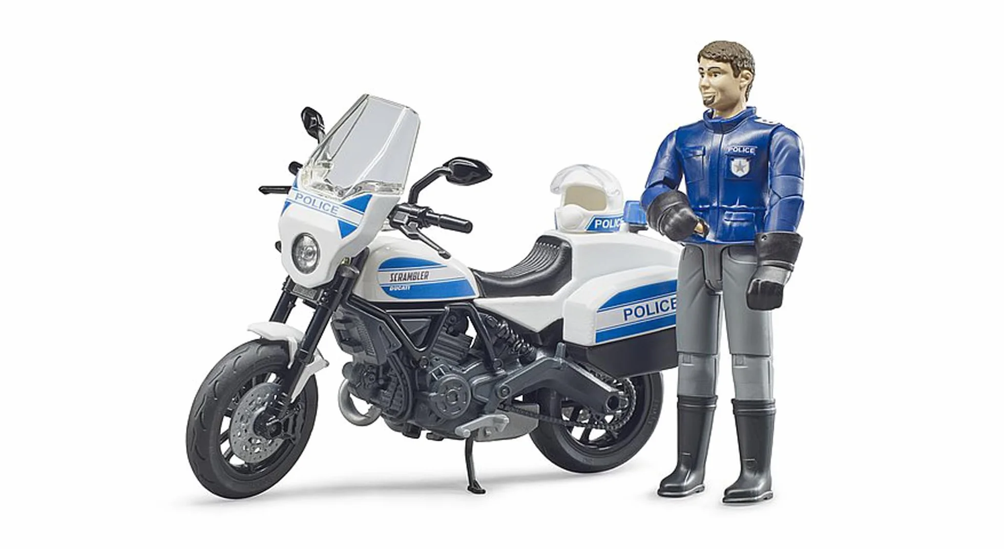 bruder 62731 - bworld Scrambler Ducati moto della polizia e poliziotto, veicolo di emergenza, stazione di polizia