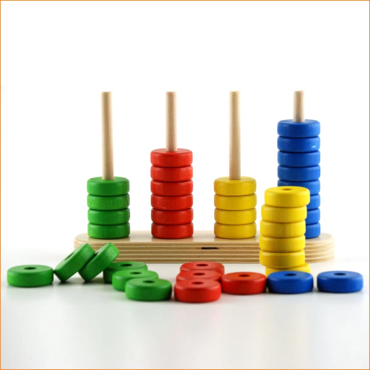 Dida – Abaco Verticale in Legno a 4 Posizioni | Strumento Didattico per Scuola Primaria | Metodo Montessori | Logica, Calcolo e Dimostrazione del Cambio | 3+ Anni | Legno Naturale, Dischi Colorati
