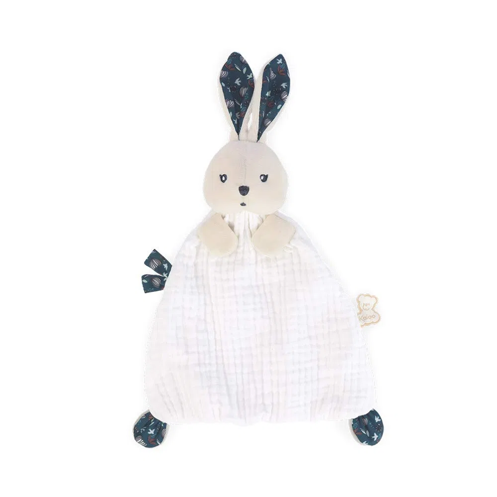 KALOO - K'Doux - Doudou Coniglio Natura - Bianco e Blu - Materiale Mussola di Cotone - 20 Cm, K969950