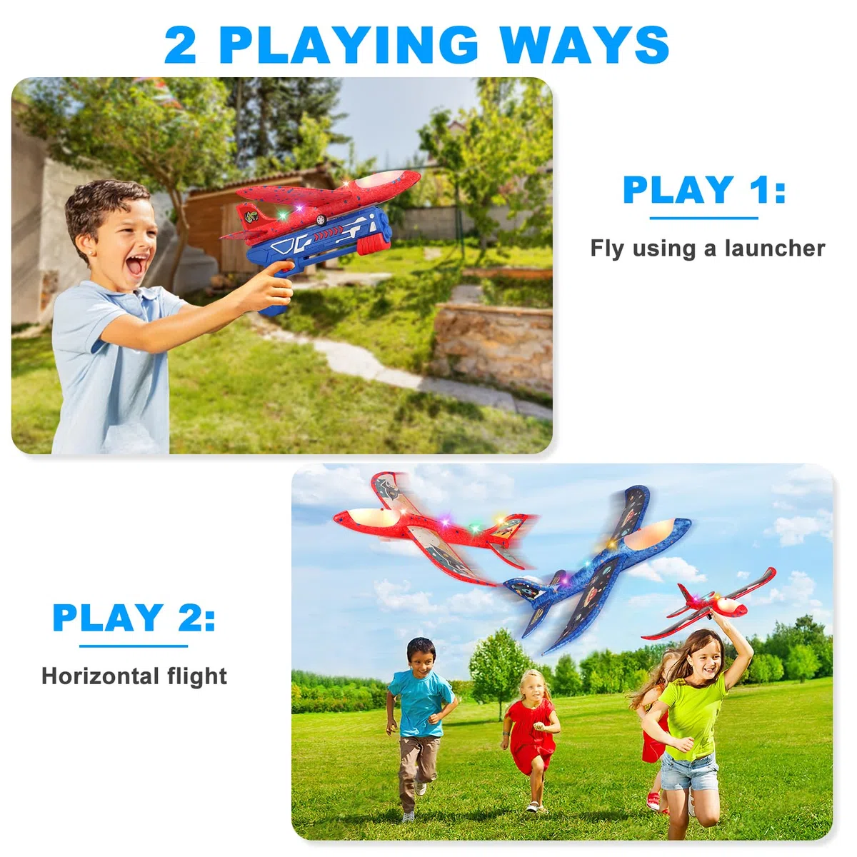 Aereo Polistirolo per Bambini 3 4 5 6 7 8 9 10 Anni, Aereo Giocattolo con Pistola Catapulta Aliante Aeroplano Schiuma Aerei Modellini, Gioco Esterno All'aperto Interattivi Regalo Compleanno Bimbo