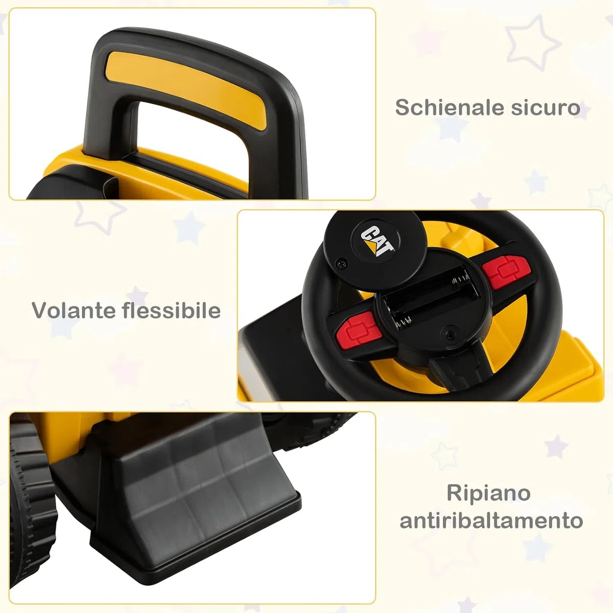 Primi Passi Escavatore Cavalcabile con Braccio Girevole per Bambini 1 3 Anni Schienale Ergonomico Clacson Pala Mobile Vano Portaoggetti e Dispositivo Antiribaltamento Gioco Sicuro e Divertente