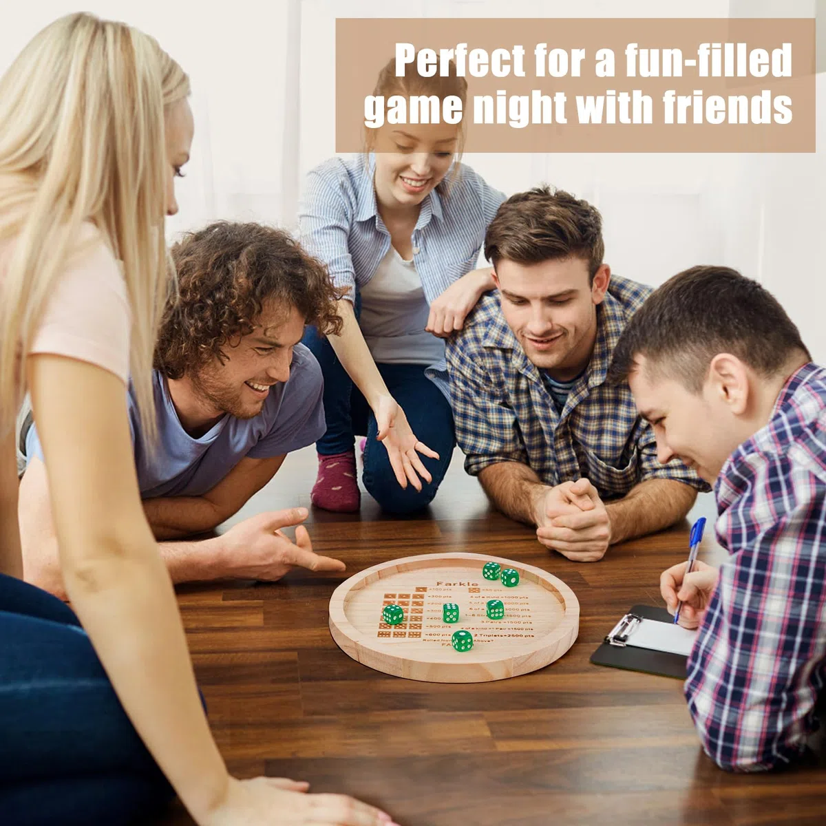 Vassoio per Dadi Farkle NQEUEPN, Vassoio per Dadi in Legno per Gioco Classico Farkle con 6 Dadi, 18,2cm Rotondo, Per Feste in Famiglia e Viaggi
