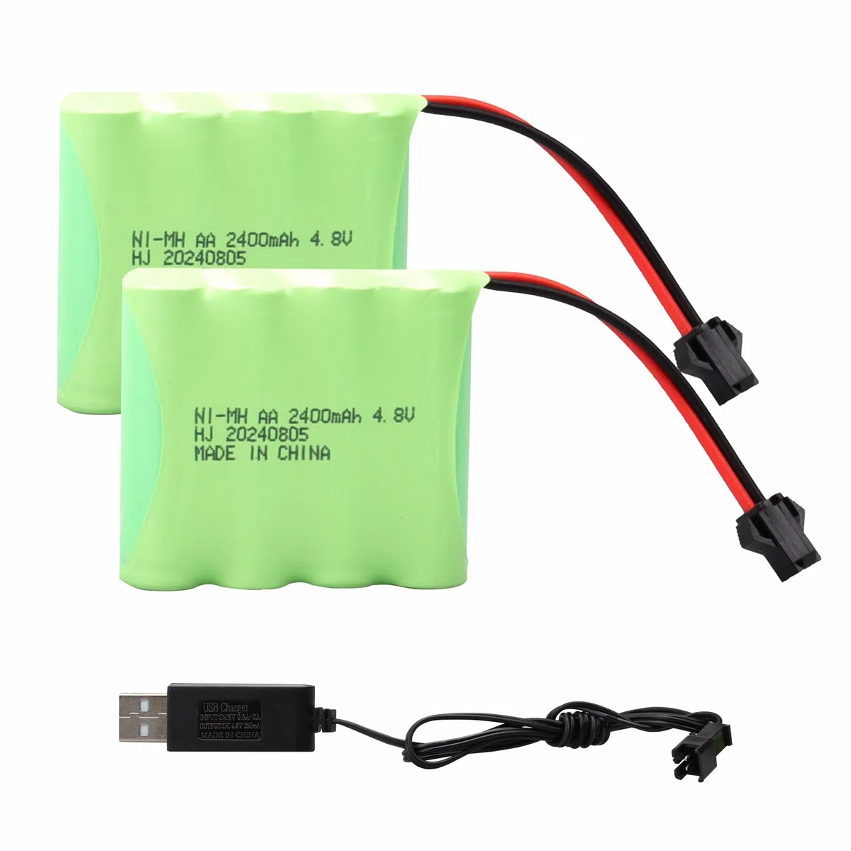 2 pezzi NiMH RC batteria ricaricabile 4,8 V 2400 mAh con connettore SM 2P, adatto per auto radiocomandate, veicoli elettrici giocattolo, camion telecomandati, utensili elettrici