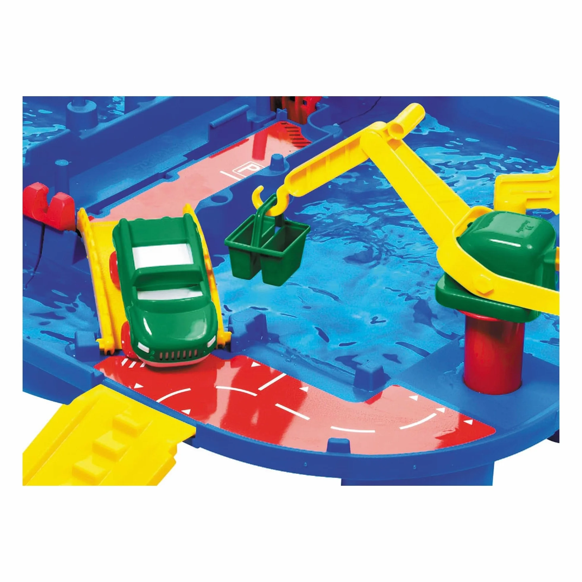 BIG Aquaplay - Lockbox Circuito Acquatico, 8700001516, + 3 Anni, con 27 Pezzi e Playset Incluso 1 Wilma Hippo, Auto Anfibio e Barca Portacontainer