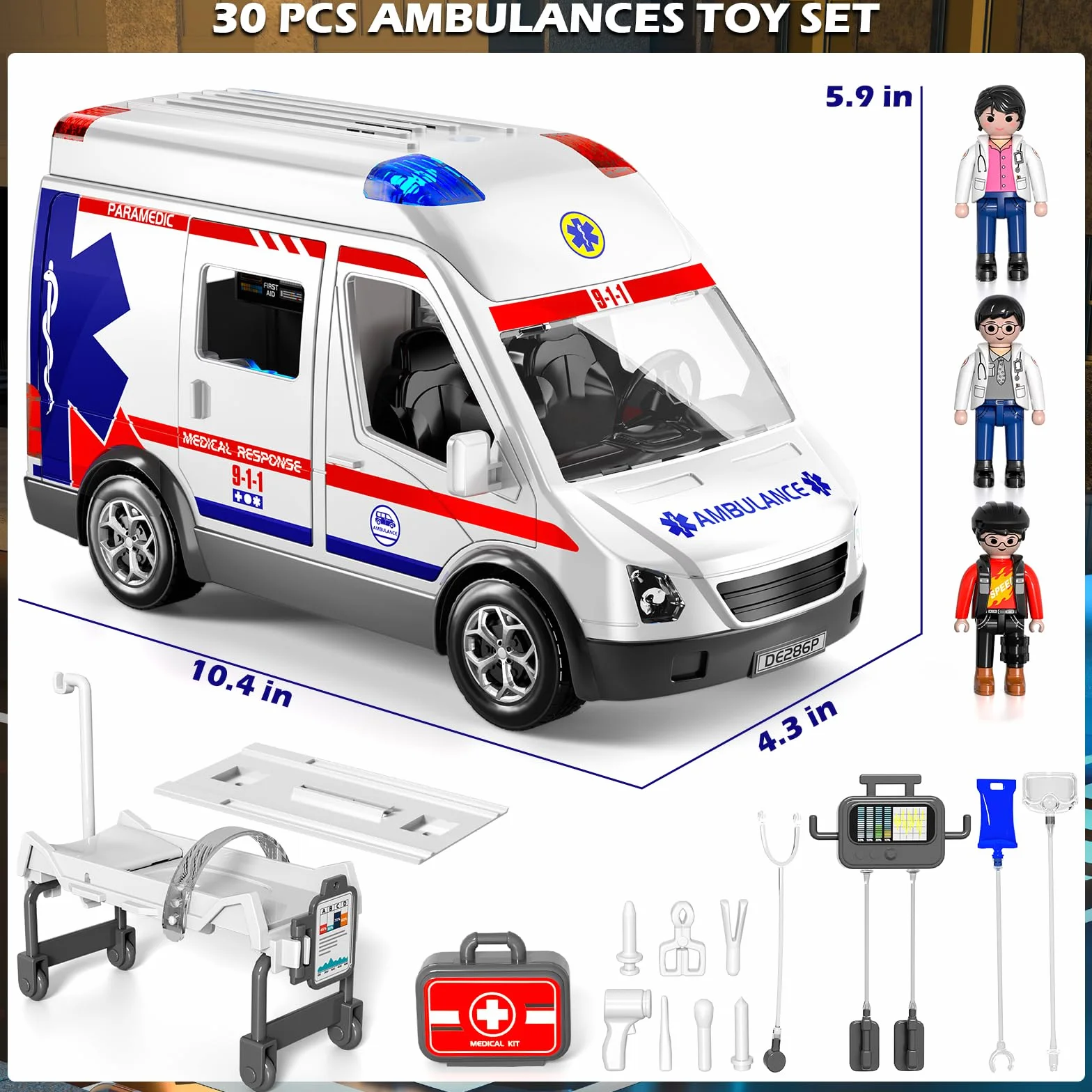 Ambulanza Elettrica per Bambini con Luci e Suoni - Veicolo di Soccorso con Barella, Giocattolo Interattivo - Regalo Educativo per Ragazzi e Ragazze dai 3 agli 8 Anni