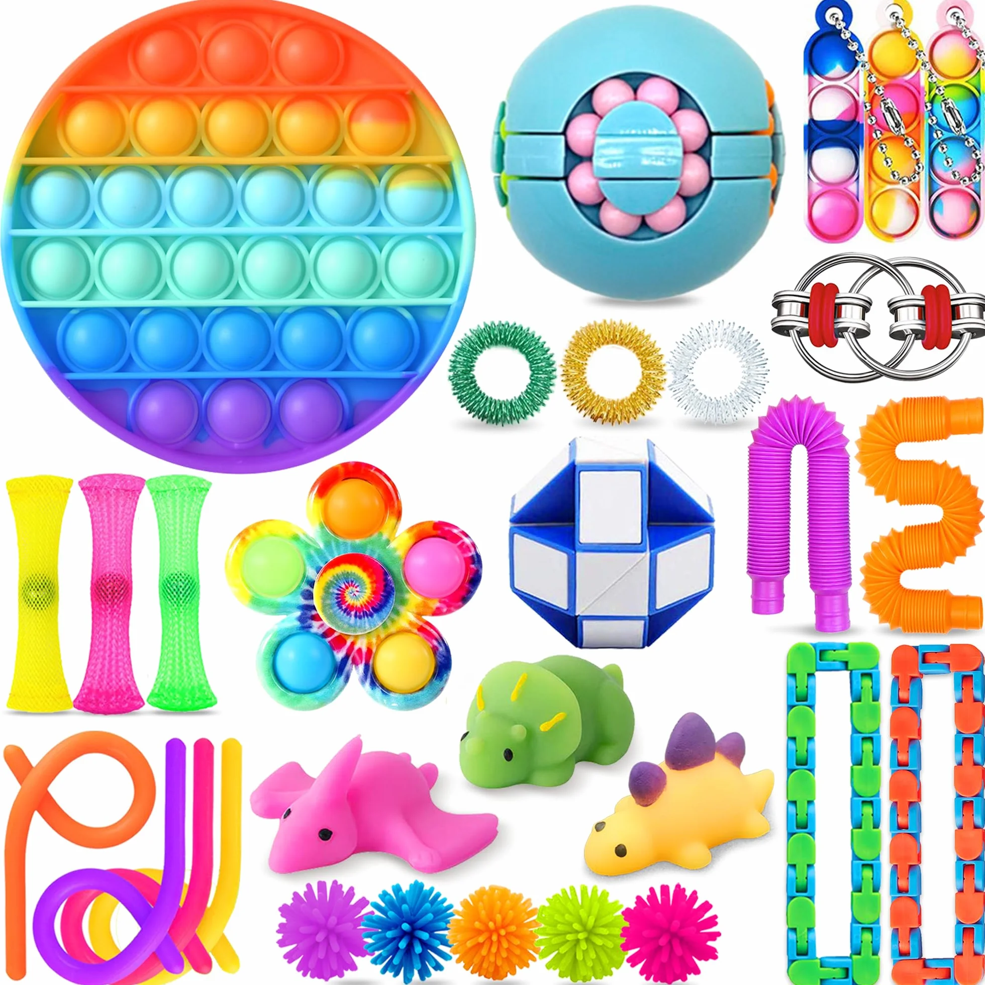 Chennyfun Fidget Toy Set, 30 Pezzi Fidget Toys Pack, Mini Squeeze Toys Cubo Magico Giochi Sensoriali Anti Ansia e Stress è Adatta per Adulti e Bambini, può Essere Usata Come Regali per Feste