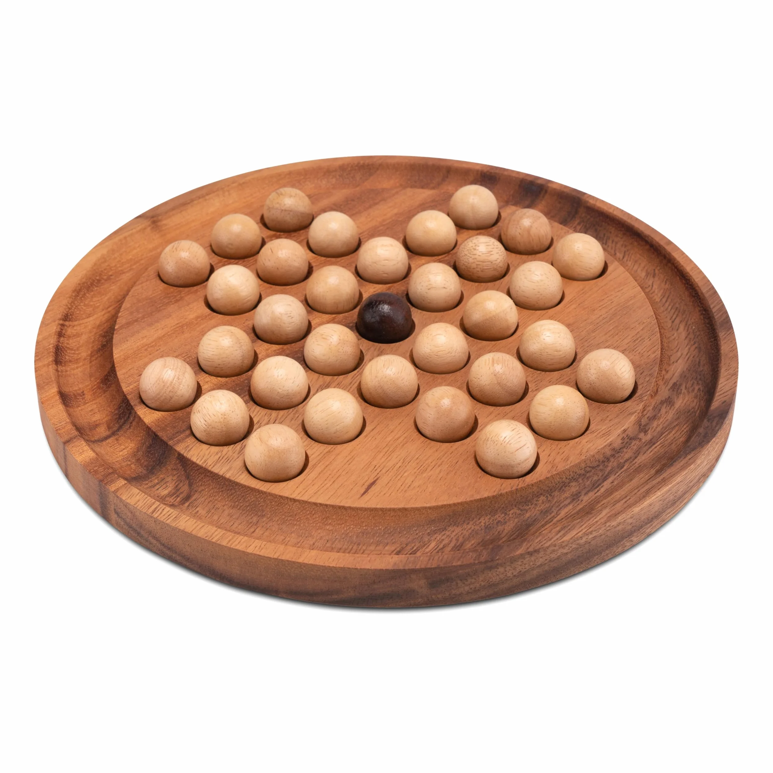 LOGOPLAY Solitario Gr. Xl Rotondo Con Palline, Diametro 26 Cm, Solitario, Rompicapo, Gioco di Indovinelli, Gioco di Pazienza, Gioco di Logica in Legno Di Samena (Marrone)
