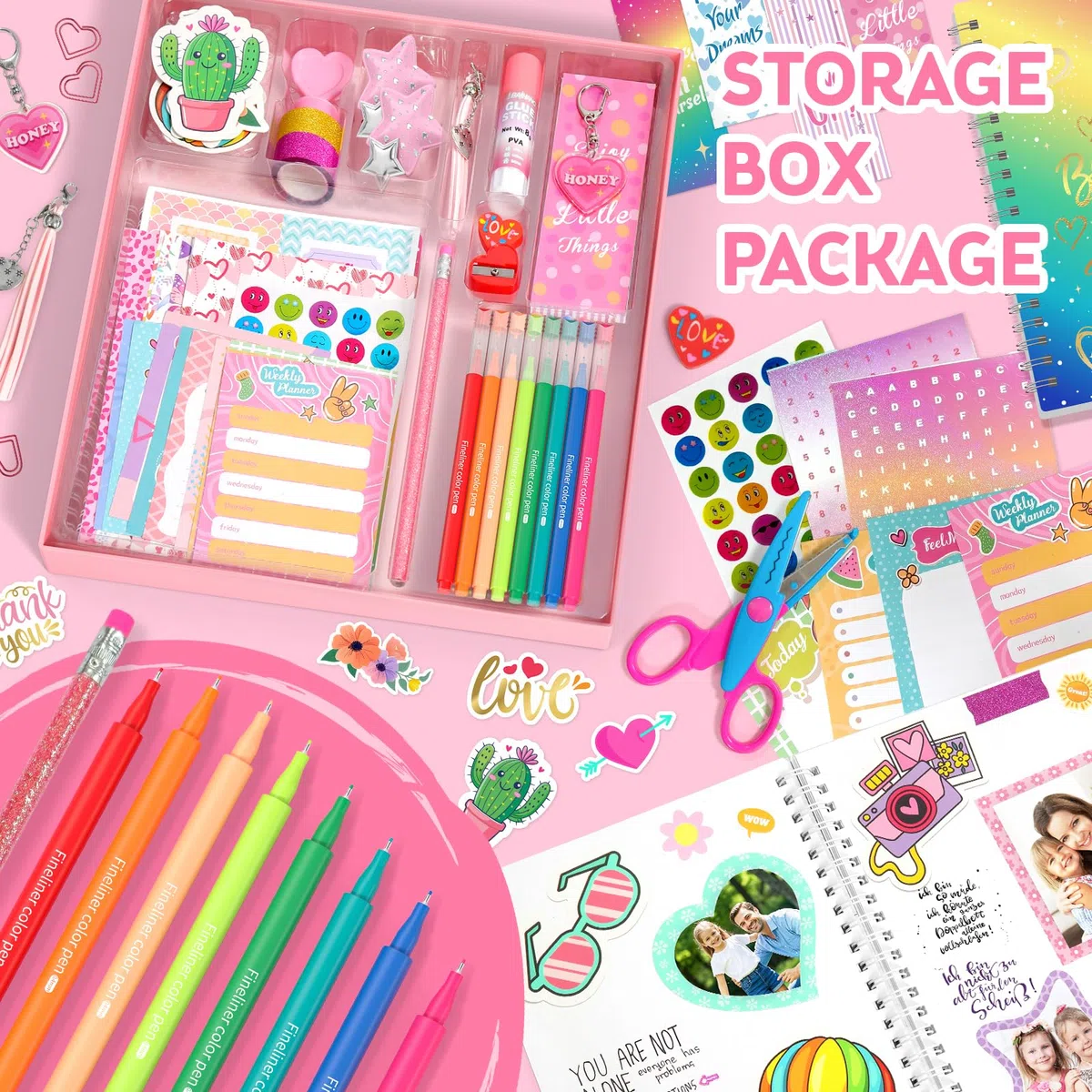 Sunrad Set diario fai da te per bambini, Scrapbook & Diary Supplies Set con taccuino A5, per scrapbook fai da te, kit di cancelleria, regalo per ragazzi 6, 7, 8, 9, 10, 11, 12 anni