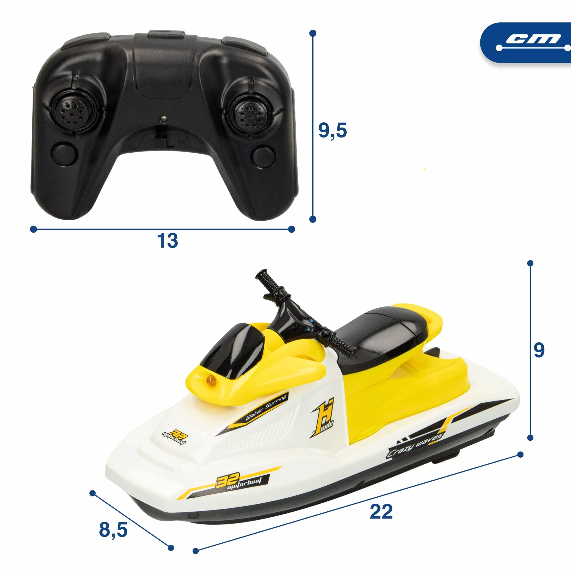 ColorBaby 49987 Motore barca Moto ad acqua telecomandata, Scala 1:47, Contiene 2 Pezzi, Batteria inclusa, Barche telecomandate, Moto ad acqua RC, radiocontrollo, Giocattoli per bambini