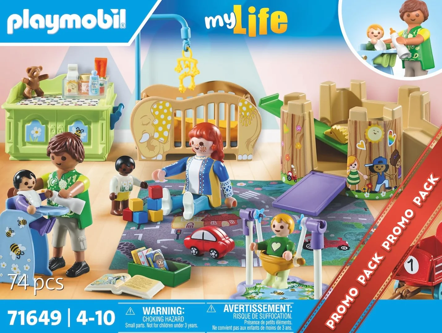 PLAYMOBIL MyLife Promo Pack 71649 Area giochi dell'asilo, con cinque personaggi, torre gioco, scivolo e tanti accessori adorabili, giocattolo per bambini dai 4 anni in su