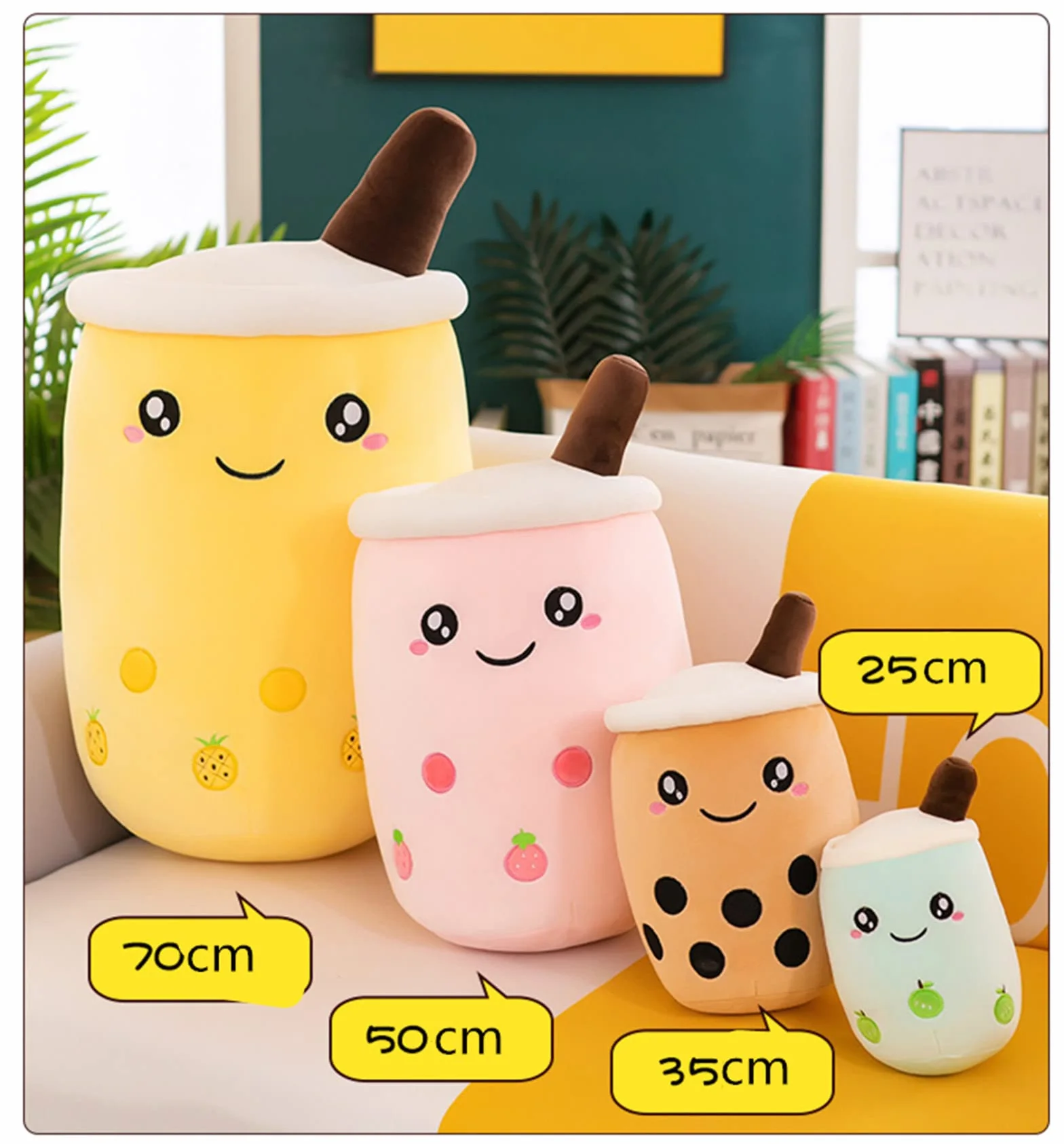 Bubble Tea - Peluche a forma di boba, morbido e morbido, per bambini, giocattolo (strabismo rosa, 35 cm)