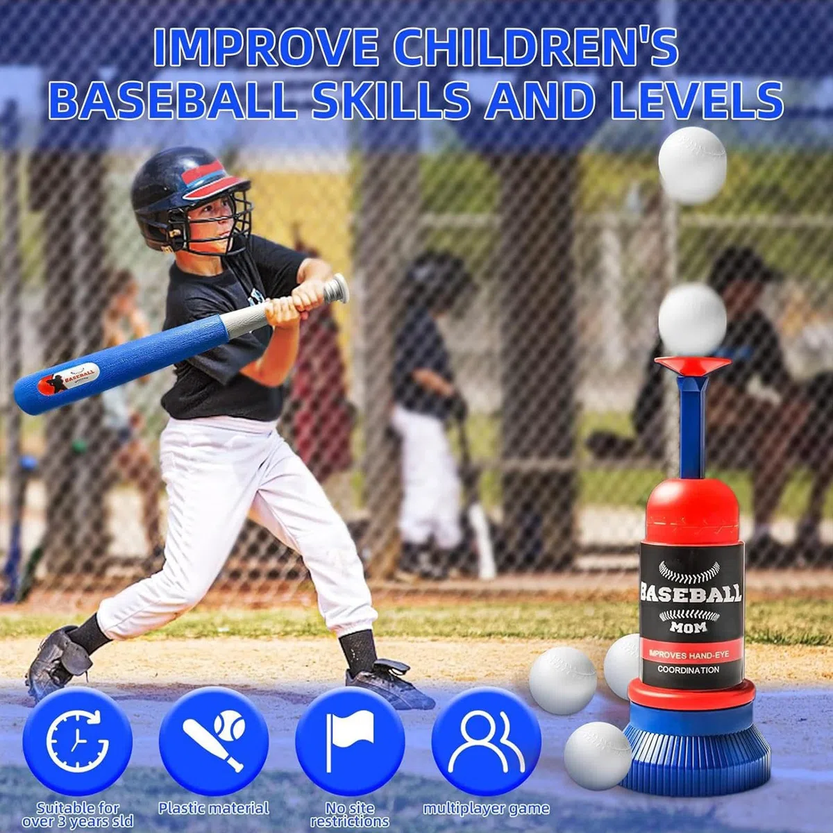 Set di Ball T -Ball Kids - Set di allenamento per lancio regolabile da baseball regolabile | Attrezzatura a T, Youth Beginner Baseball Training Equipment per cortile gioca a kit t baall