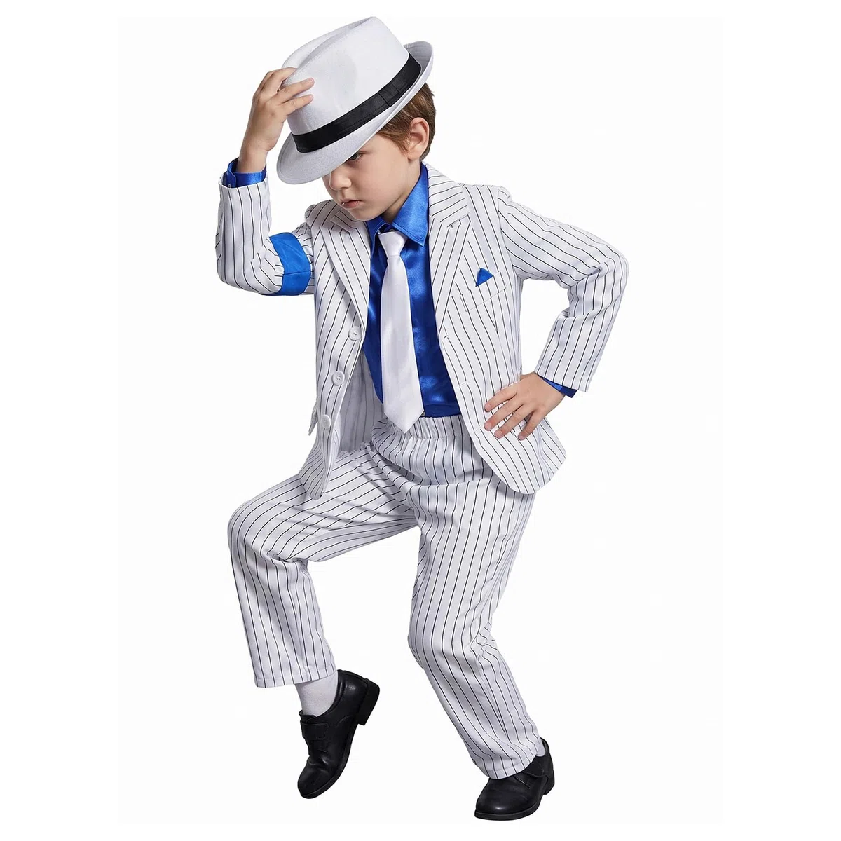 Costumi di Halloween per Bambini Ragazzi 5-11 Anni Michael Jackson Abbigliamento Stage Performance Dancewear,Set 6 Pezzi con Giacca Nera con Paillettes,Pantaloni, Cappello,Guanto Spettacoli Halloween