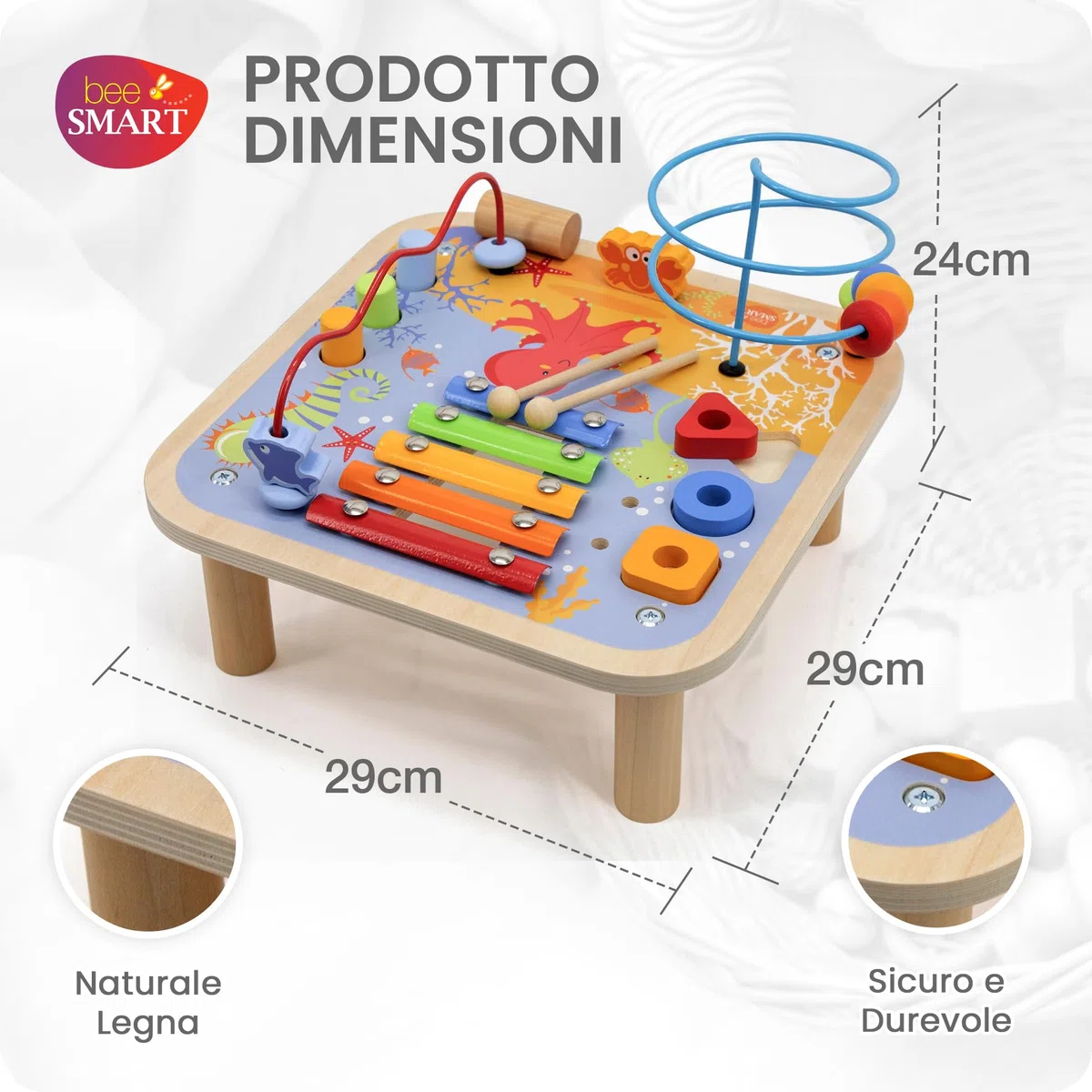 Tavolo di attività in legno - Gioco 5 in 1 per bambini | Xilofono, labirinto di perline, banco del martello, smistatore di forme | Regali di giocattoli educativi montessoriani di attività per bambini
