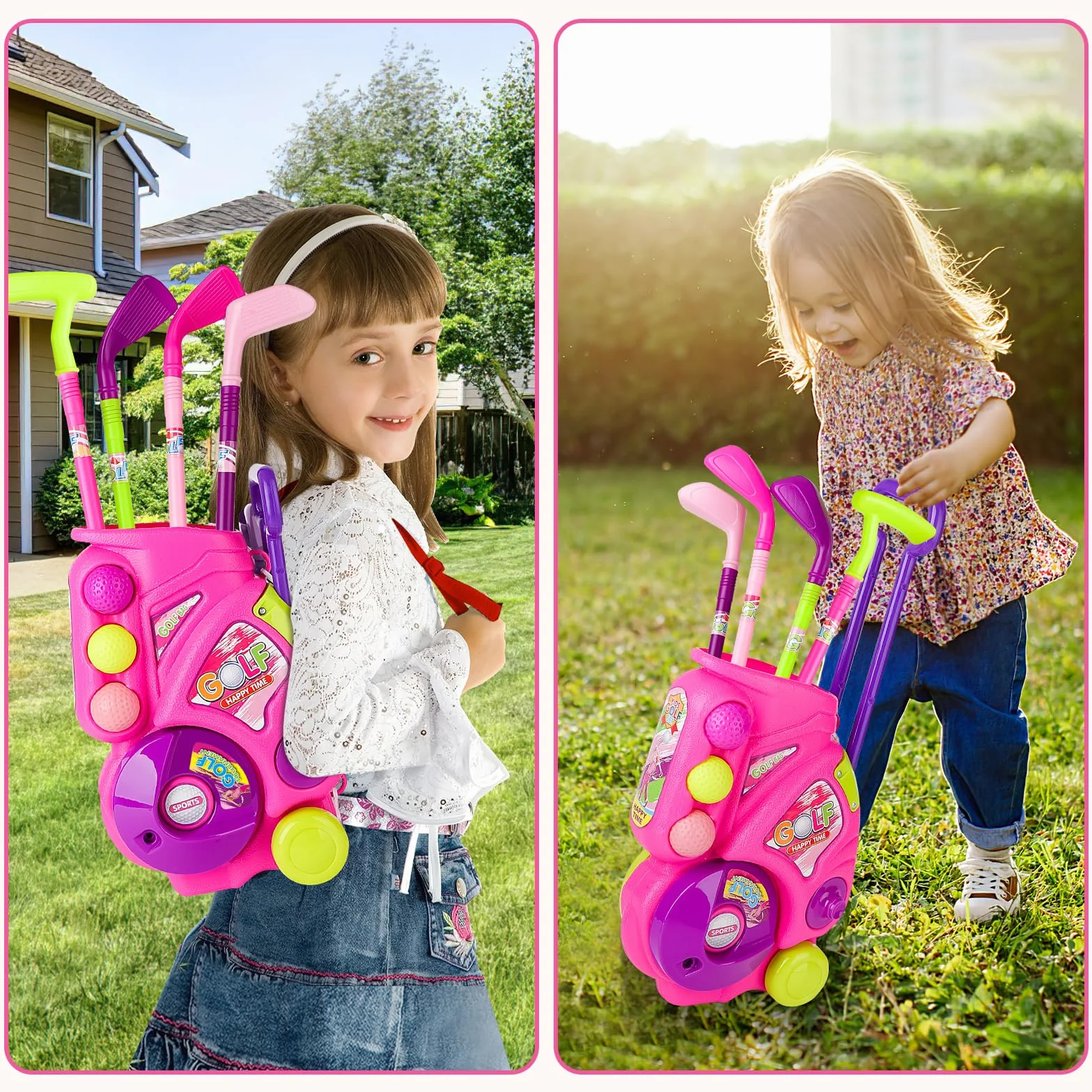 deAO Golf Set Giocattoli per Bambini, Tappetino da Golf, 4 Putter da 60CM, 6 Palline da Golf, Giocattoli per Bambini, Giocattoli da Interno Esterno Regali di Compleanno per Ragazzi Ragazze