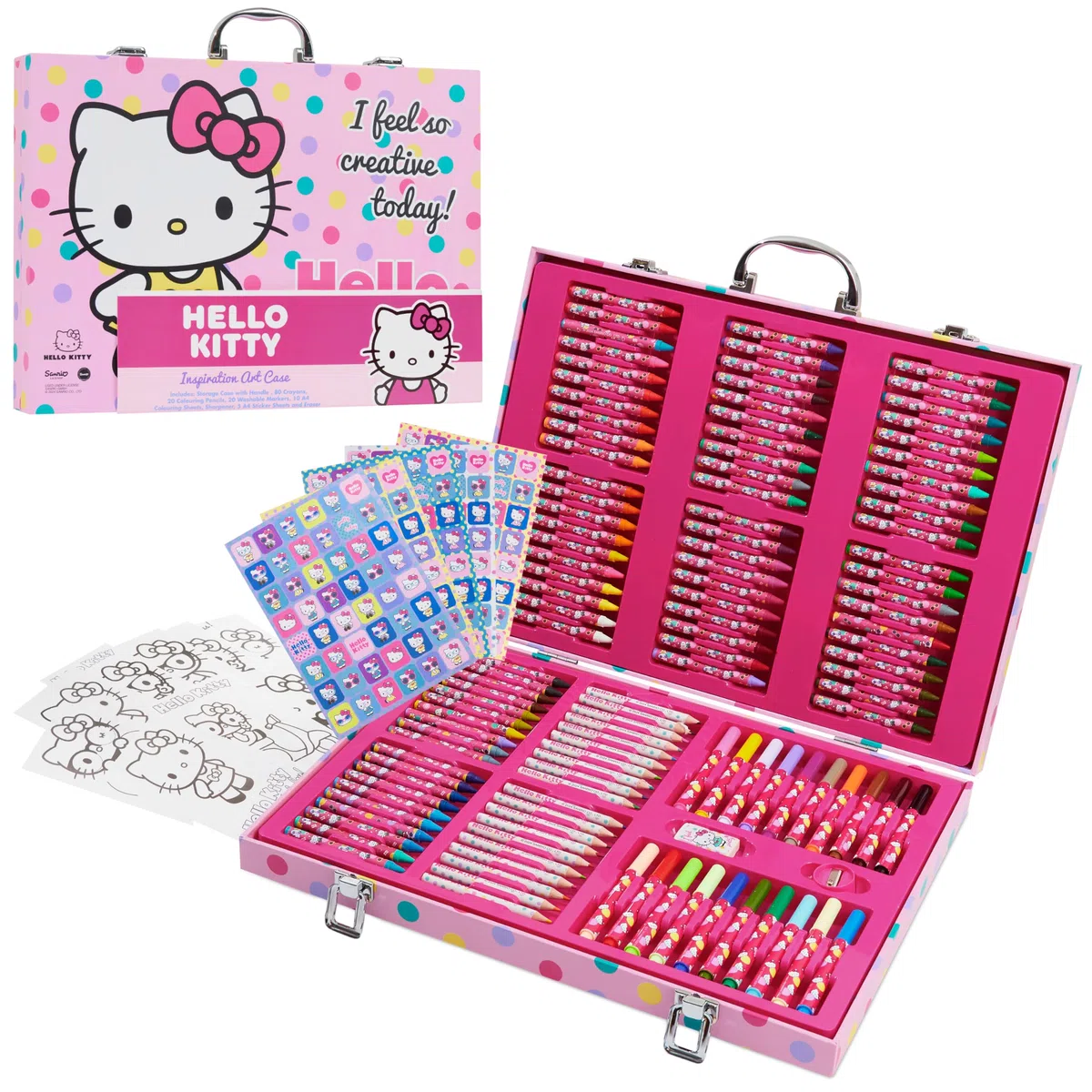 Hello Kitty Valigetta Colori per Bambini con 137 Pezzi, Accessori D'arte per Bimba
