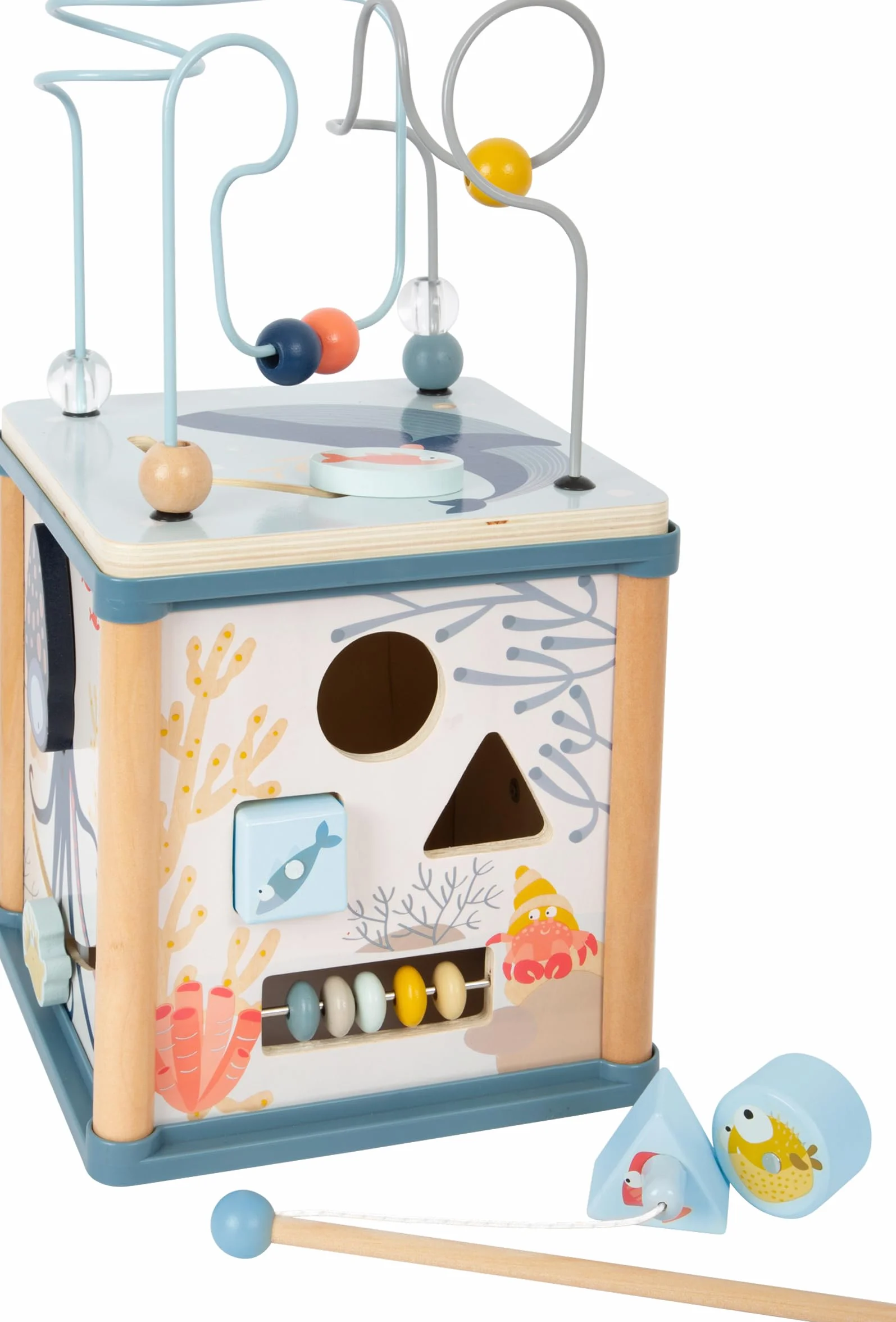 small foot cubo motore mondo subacqueo in legno, con cinque lati giocabili, per bambini da 12 mesi, art. n. 11910