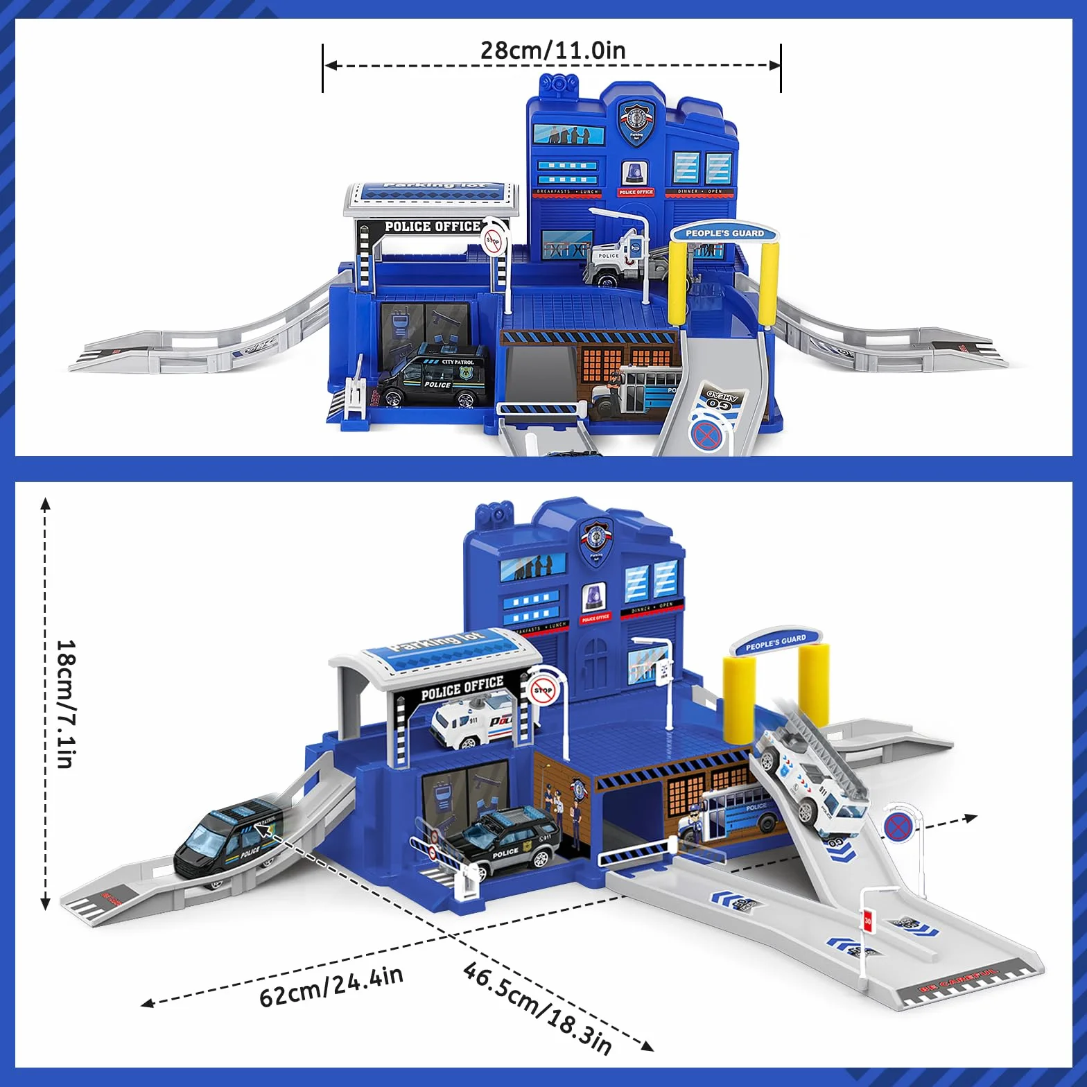 deAO Stazione di Polizia della Città, Giocattolo da Costruzione con Edificio per Uffici, Veicoli della Polizia, Elicottero, Camion, con della Polizia, Regalo per Bambini e Bambine dai 3 Anni in su