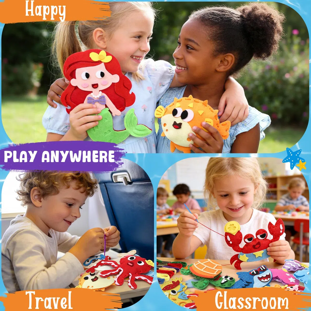 Toylink Kit Cucito in Fieltro per Bambini, Kit Lavoretti Creativi per Bambini con 12 Feltro & Fili da Ricamo & Aghi di Plastica, Fai Da Te Regalo Bambina Bambino 6 7 8 9 Anni