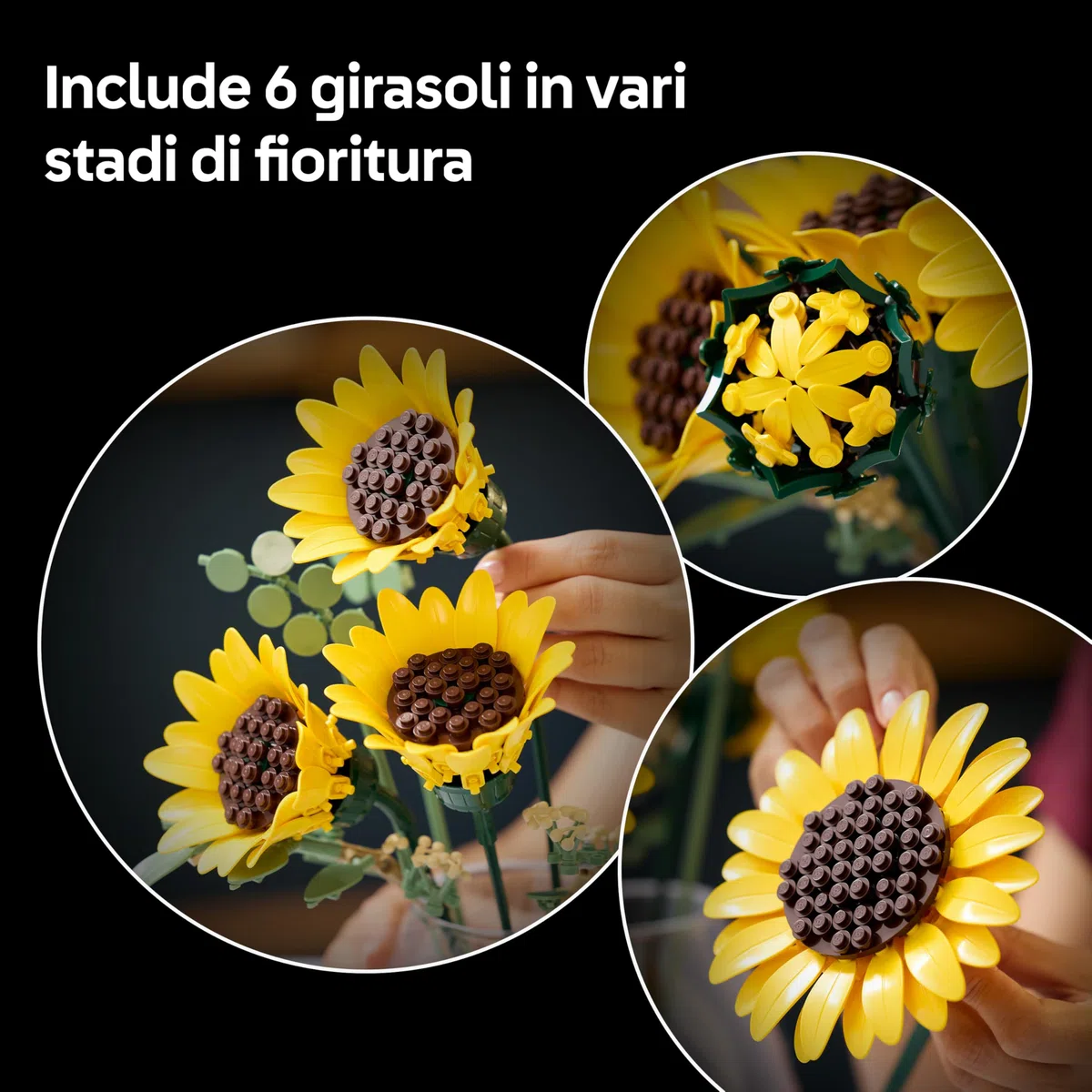 LEGO Botanicals Bouquet di Girasoli - Set di Fiori Artificiali per Adulti - Girasoli Finti e Steli di Eucalipto per Decorare il Soggiorno o la Camera da Letto - Idea Regalo Fai da Te per Donne - 11502