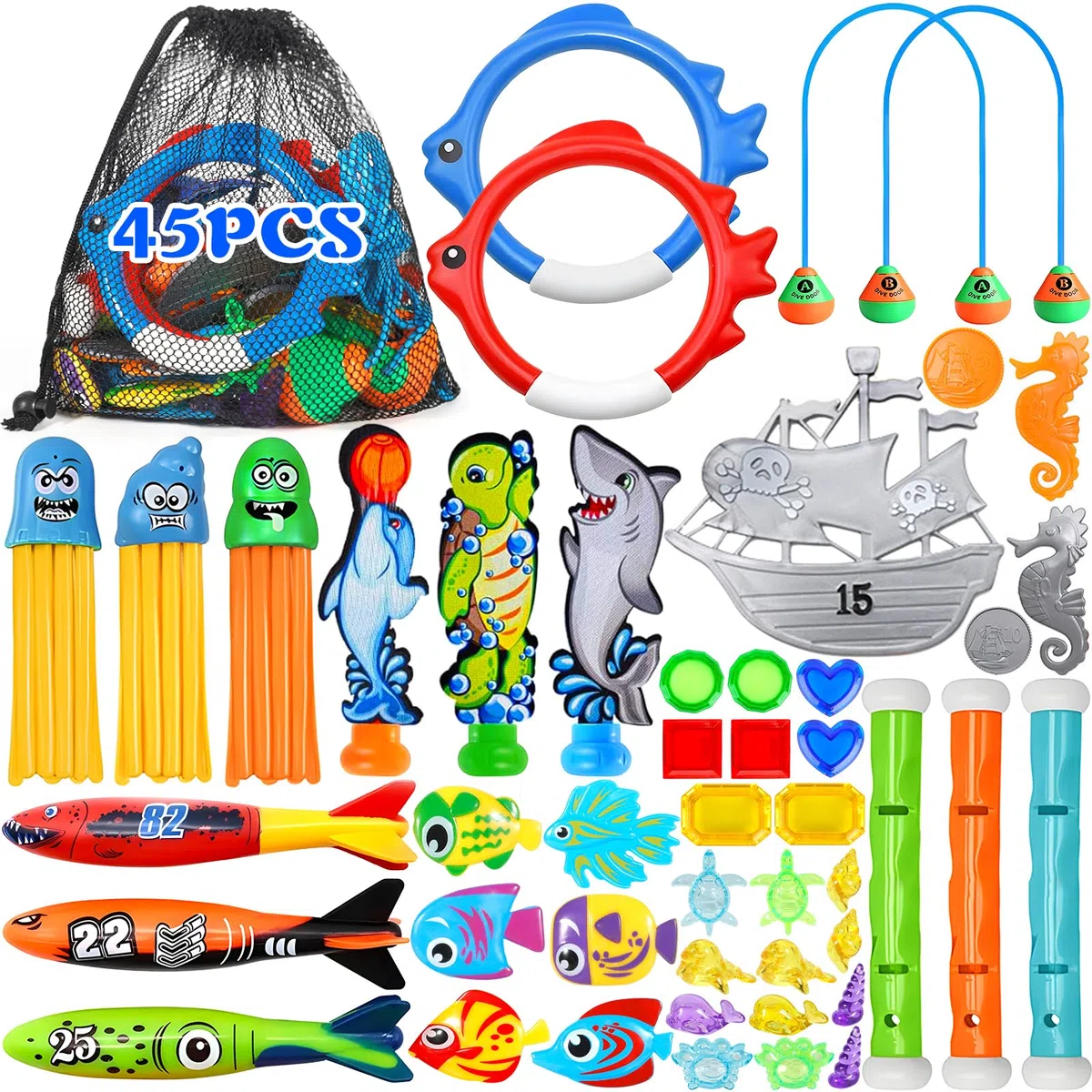 46pcs Giocattoli da Piscina Giocattoli da Immersione Set, Giocattolo Subacqueo, Nuoto Giochi in Piscina, per Bambini Giocattoli da Piscina Giochi Estivi Gioco Acqua Regalo per Bambina