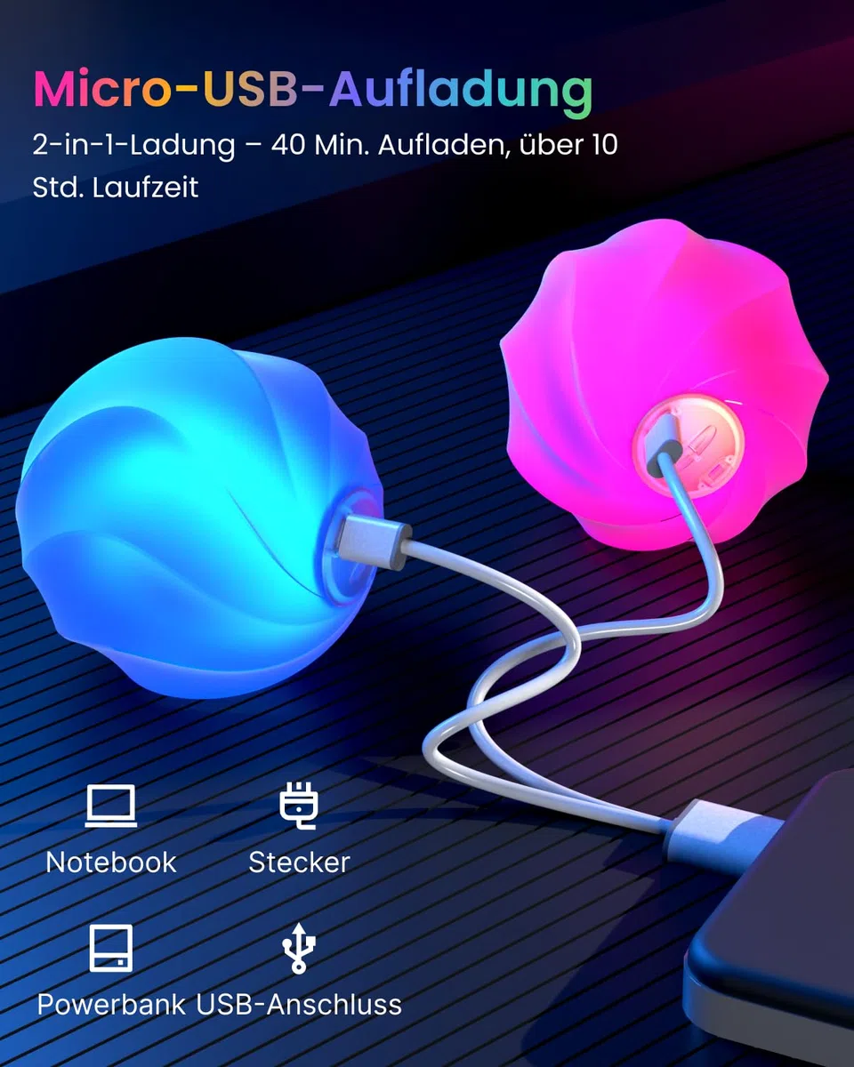 LED-Poi-Bälle – 9 Modalità di Illuminazione con Luce Arcobaleno & Respirante, Palle da Giocoleria Luminose per Bambini & Principianti – Giocattolo Luminoso USB Ricaricabile per Giochi