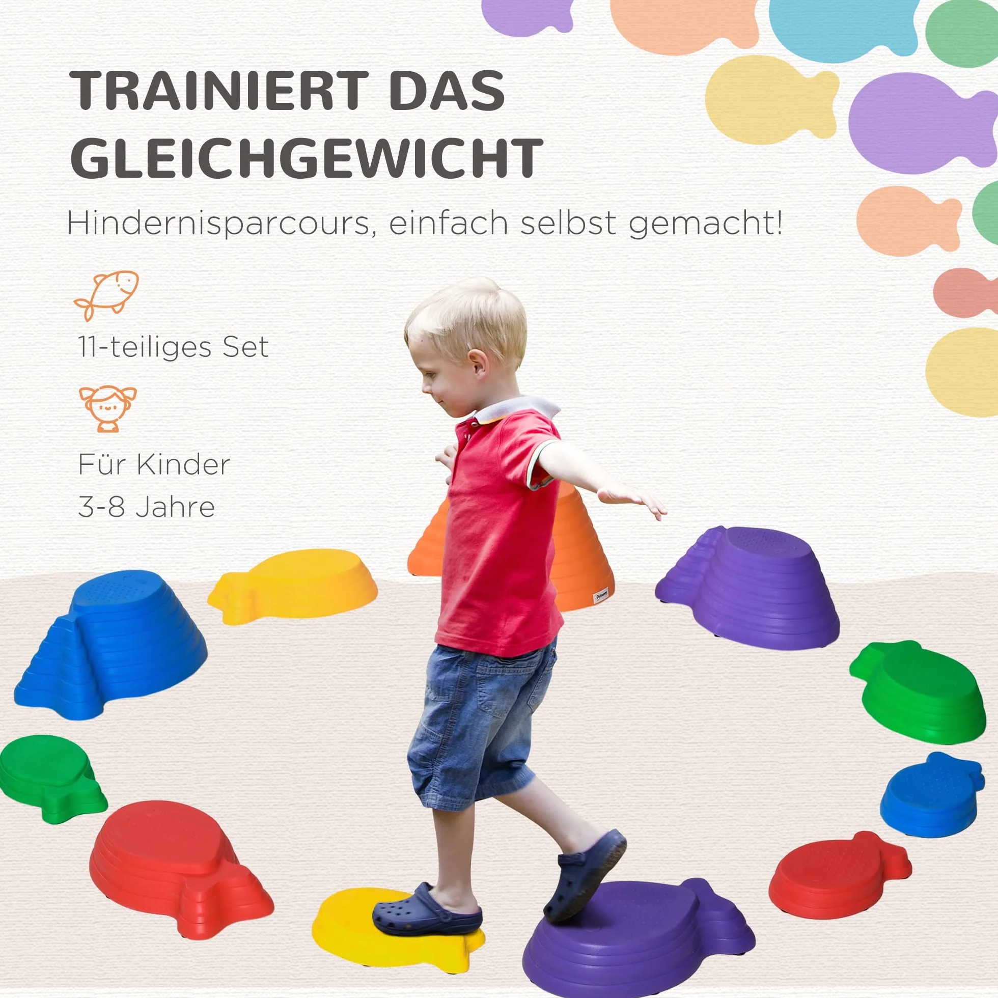 Outsunny Pietre di bilanciamento per bambini, 11 pezzi, impilabili antiscivolo, impilabili, pietre di equilibrio, per promuovere l'equilibrio, 3-8 anni, per interni ed esterni
